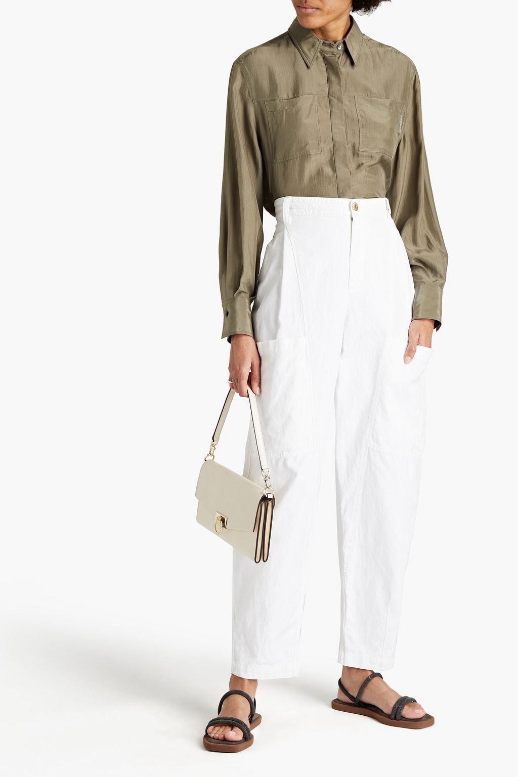 BRUNELLO CUCINELLI Cotton and linen-blend tapered pants