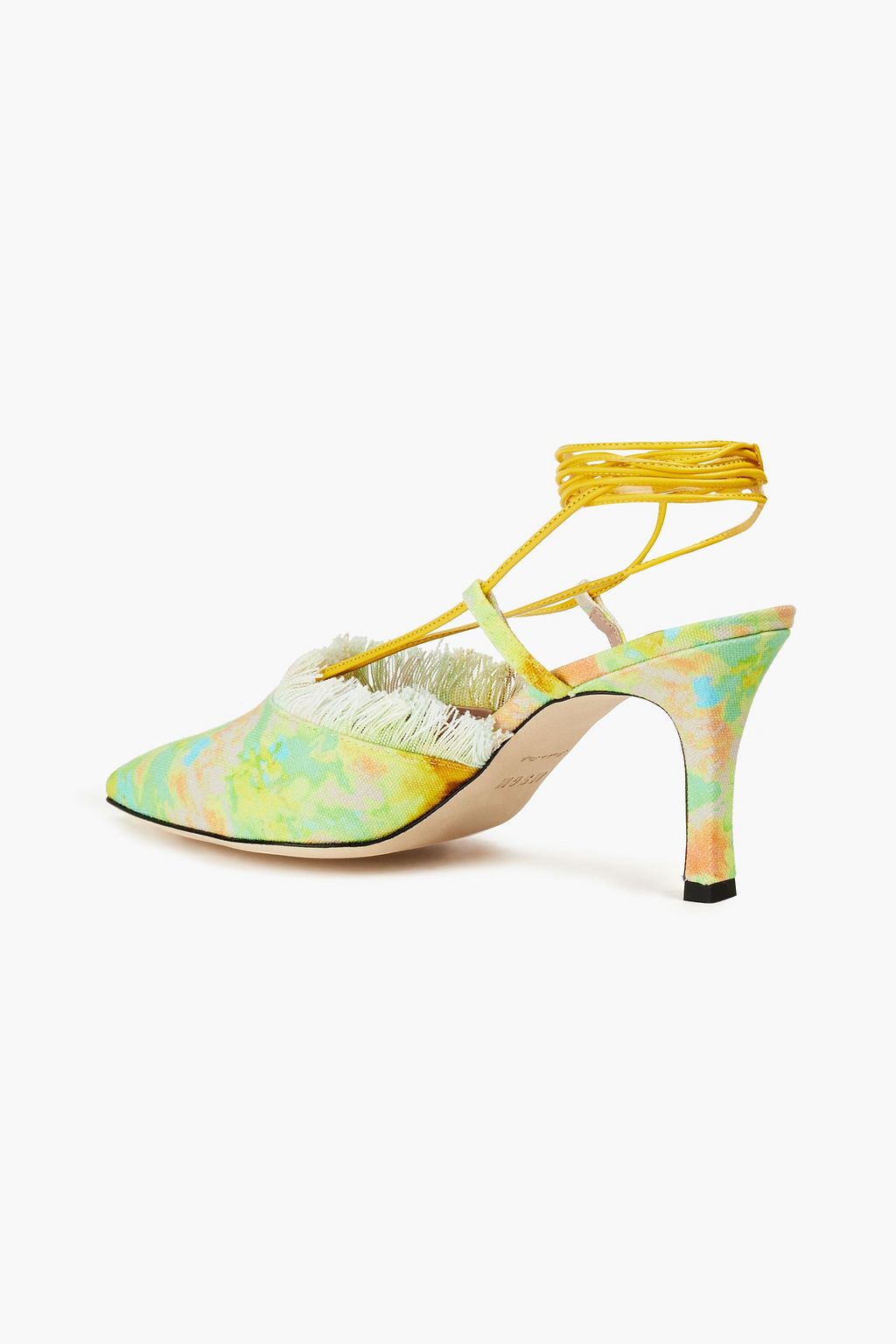 MSGM Leather-trimmed frayed floral-print canvas pumps