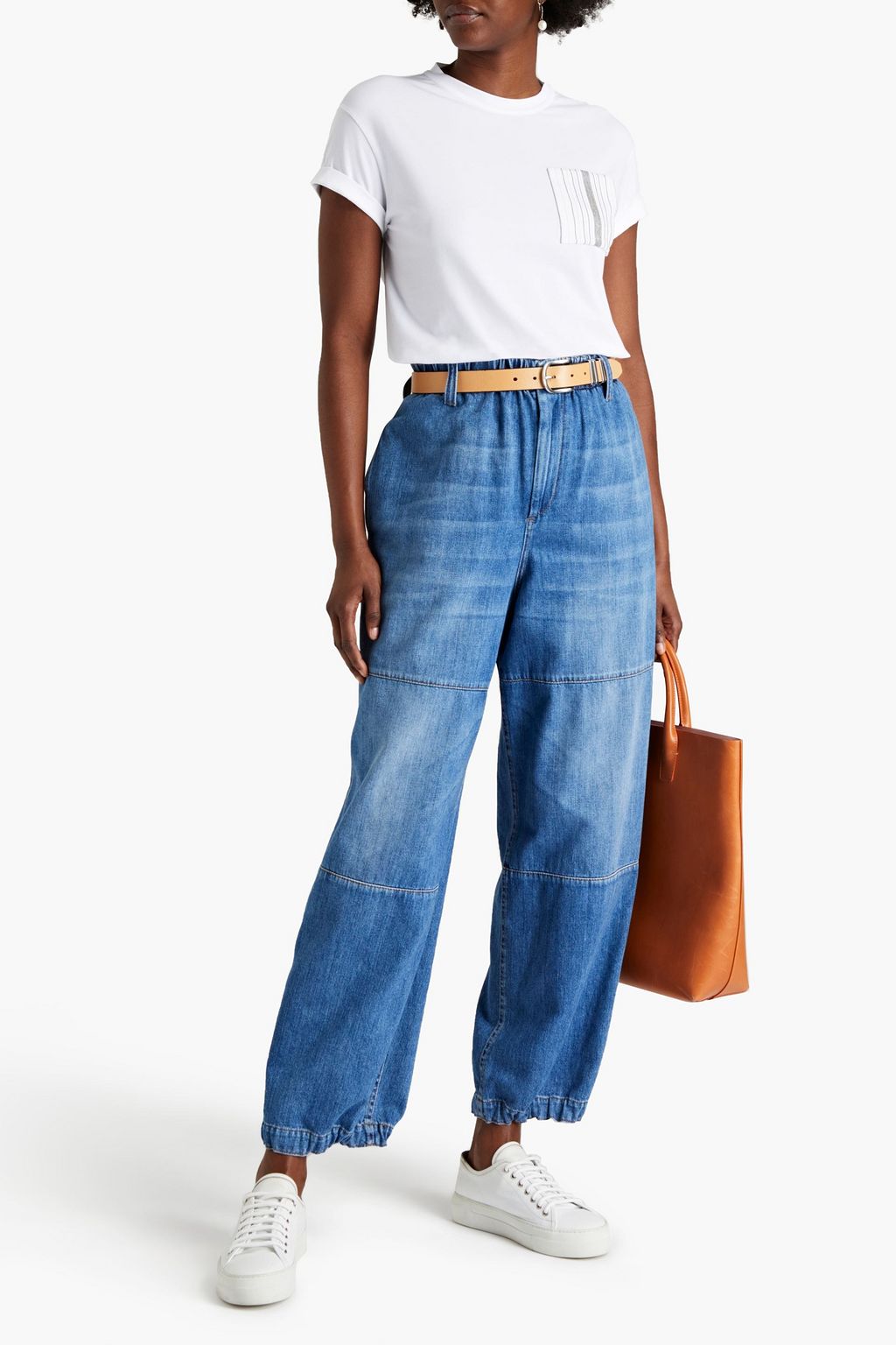 BRUNELLO CUCINELLI Bead-embellished high-rise tapered jeans