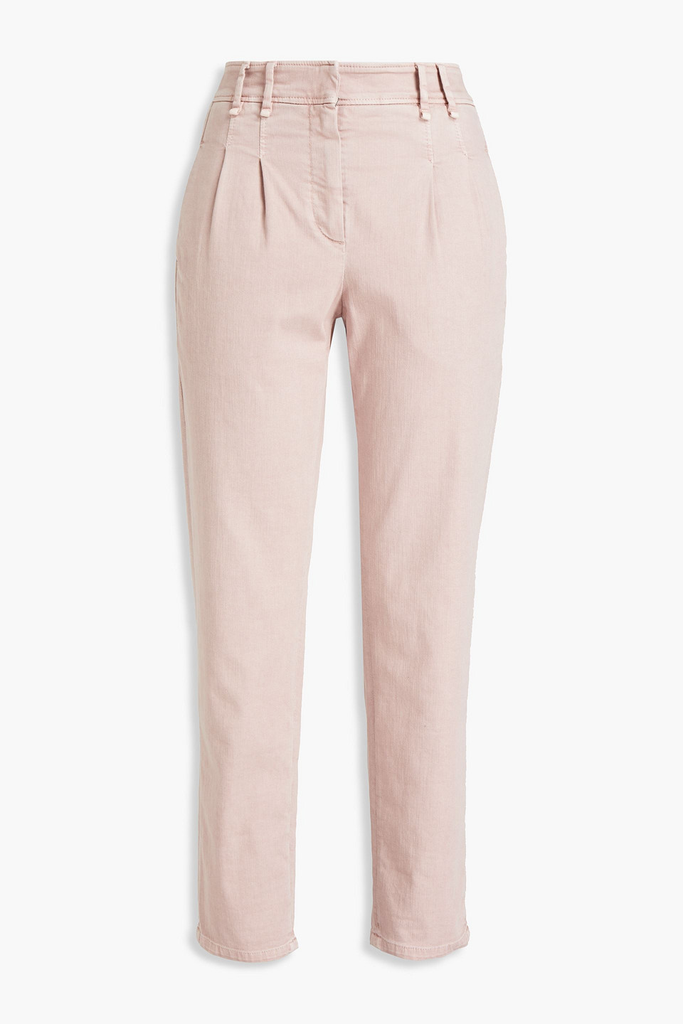 Brunello Cucinelli Woman Pleated Bead-embellished High-rise Tapered Jeans Baby Pink