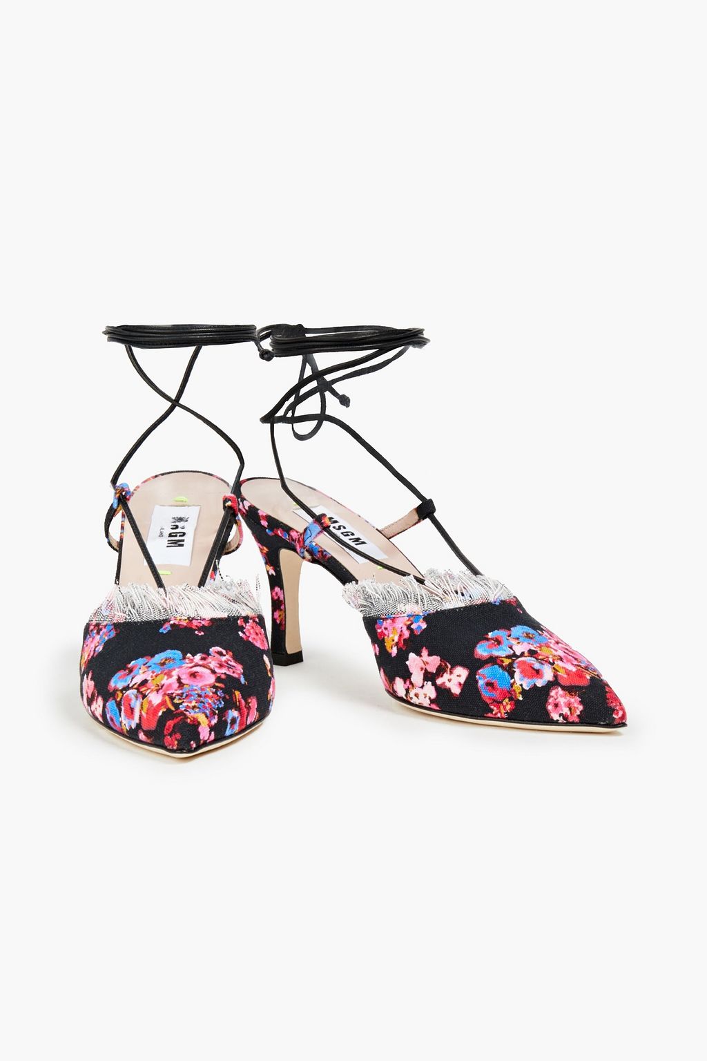 MSGM Leather-trimmed floral-print canvas pumps