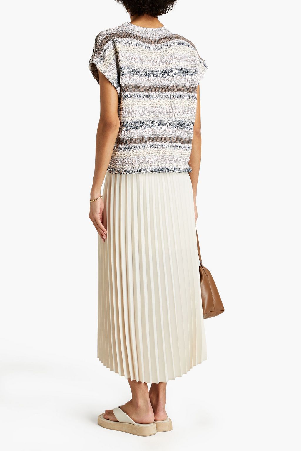 BRUNELLO CUCINELLI Sequin-embellished striped cotton top