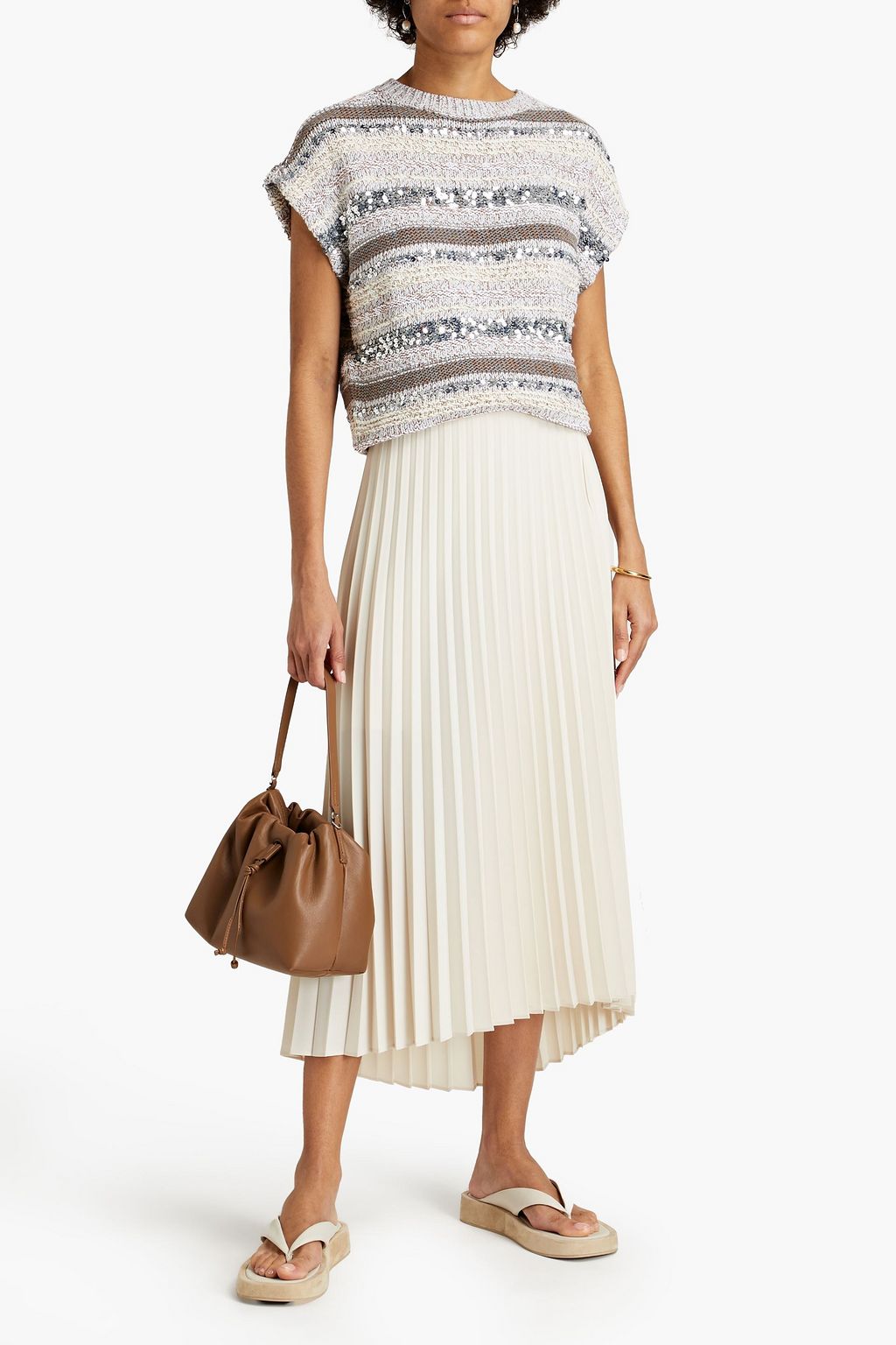BRUNELLO CUCINELLI Sequin-embellished striped cotton top