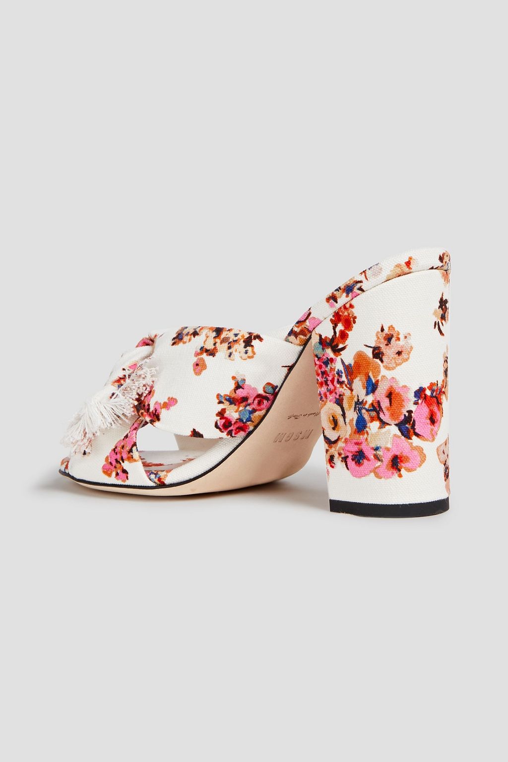 MSGM Cutout frayed floral-print canvas mules