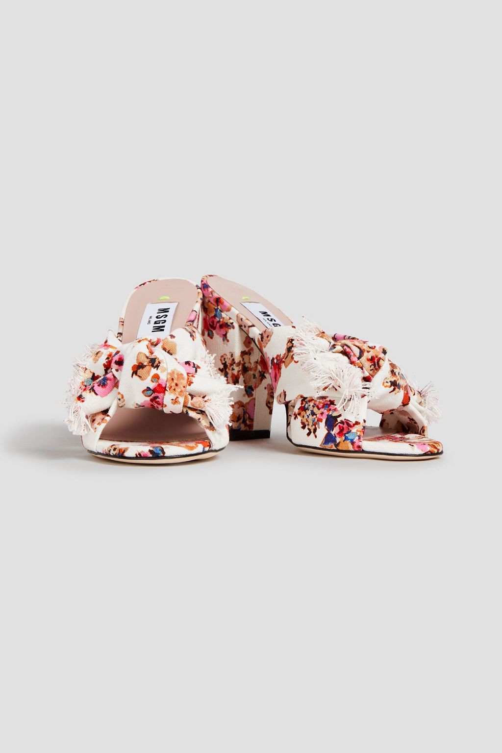 MSGM Cutout frayed floral-print canvas mules