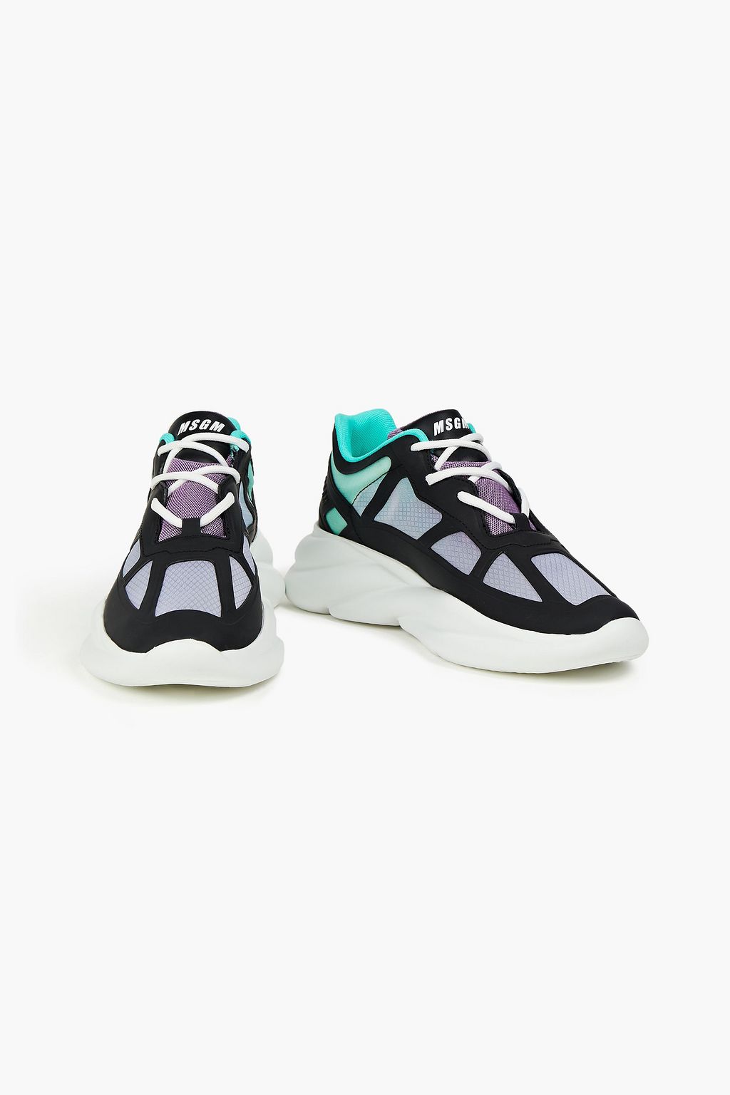 MSGM Metallic faux leather and mesh sneakers