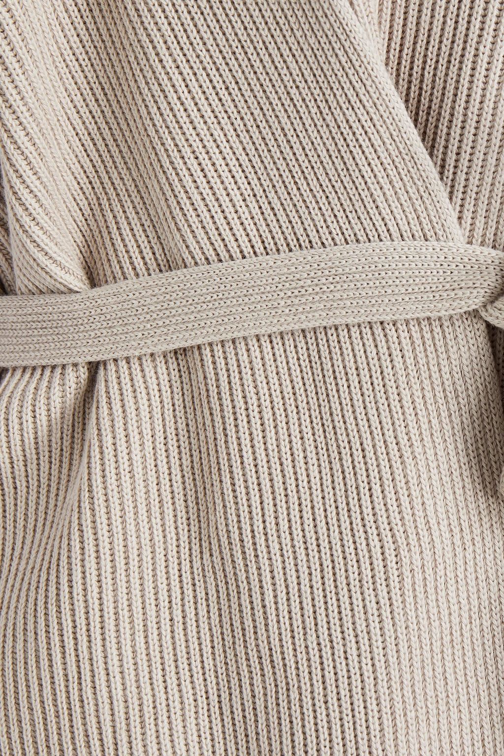 BRUNELLO CUCINELLI Belted ribbed mélange cotton cardigan
