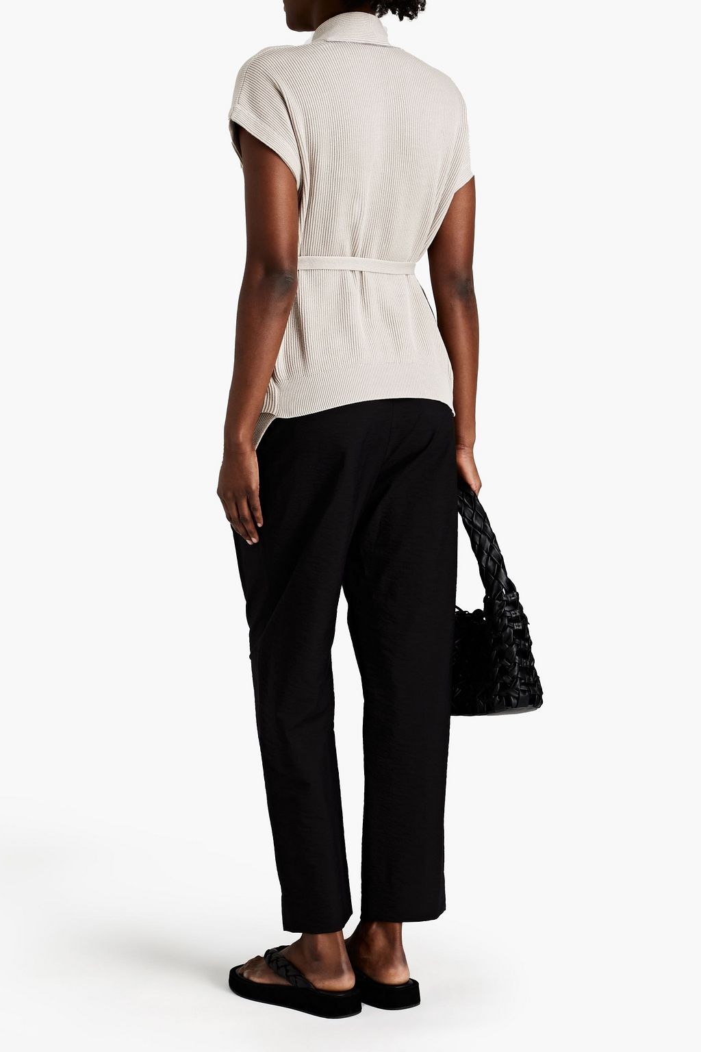 BRUNELLO CUCINELLI Belted ribbed mélange cotton cardigan