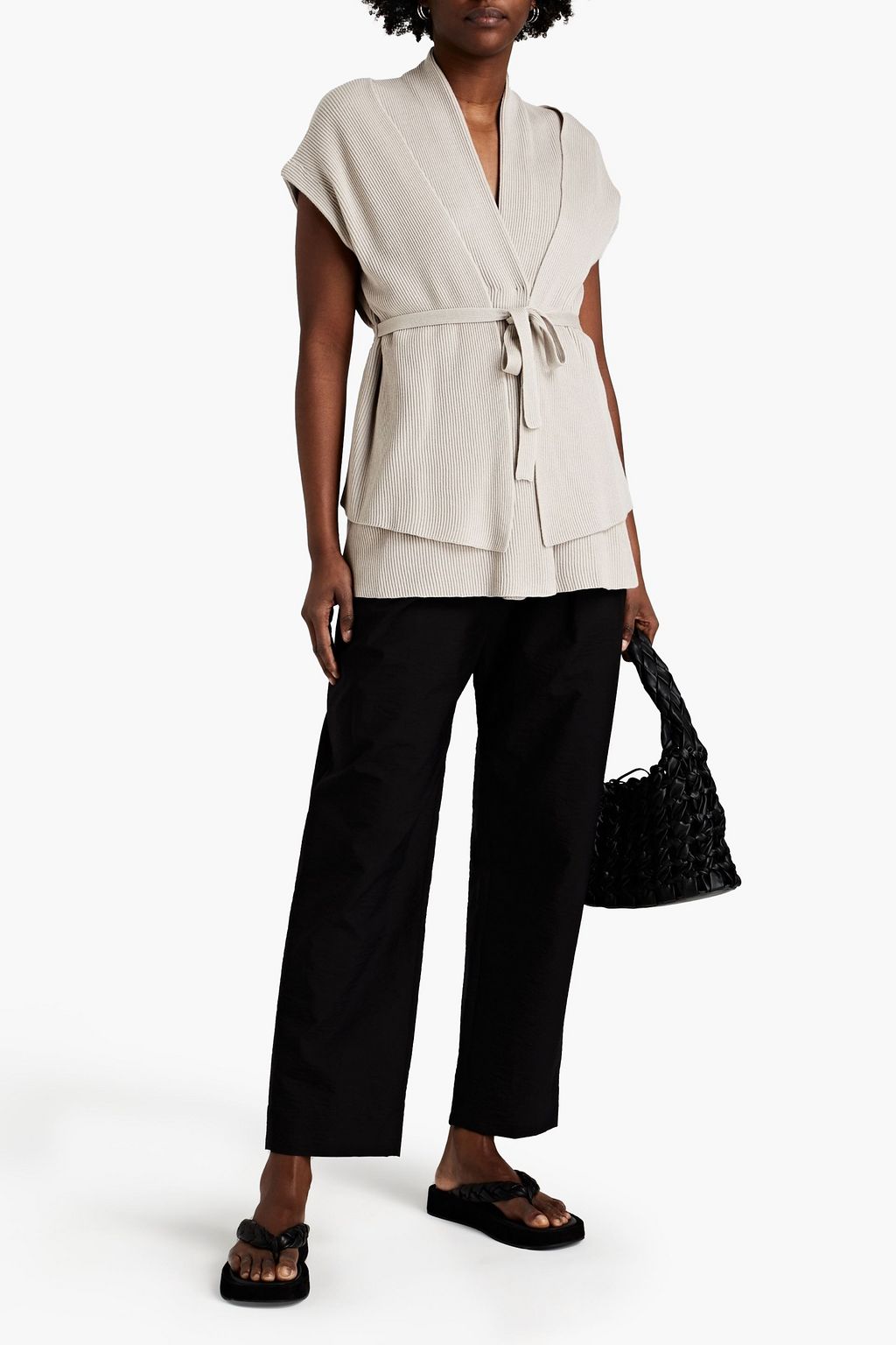 BRUNELLO CUCINELLI Belted ribbed mélange cotton cardigan