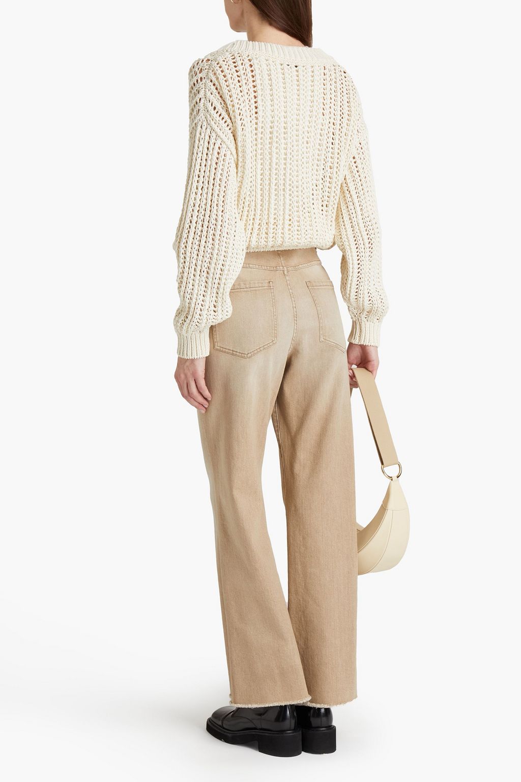 BRUNELLO CUCINELLI Frayed bead-embellished high-rise flared jeans ...