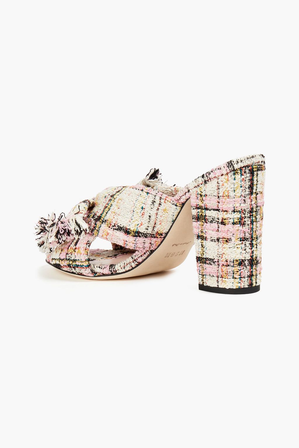 MSGM Cutout knotted checked tweed mules