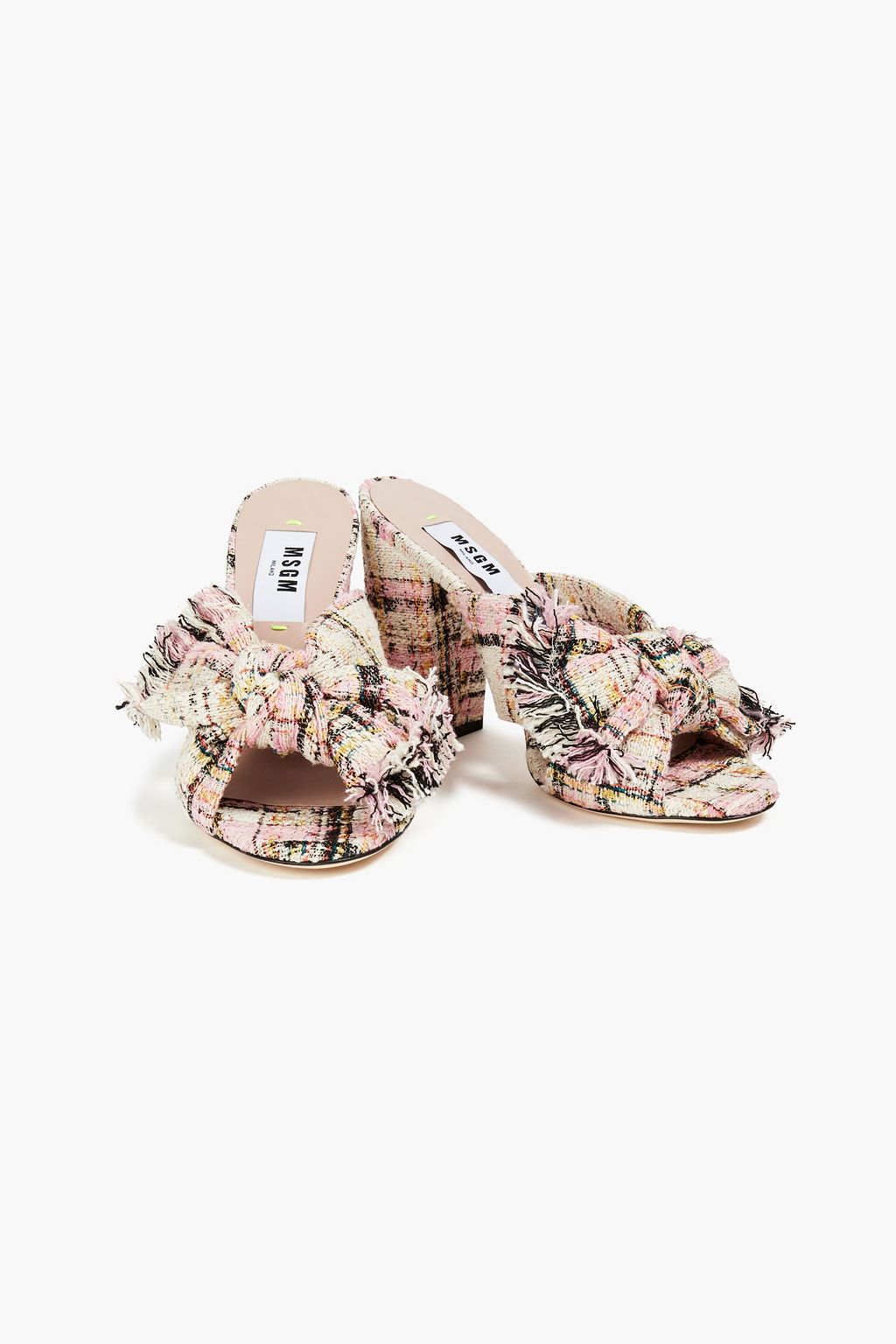 MSGM Cutout knotted checked tweed mules