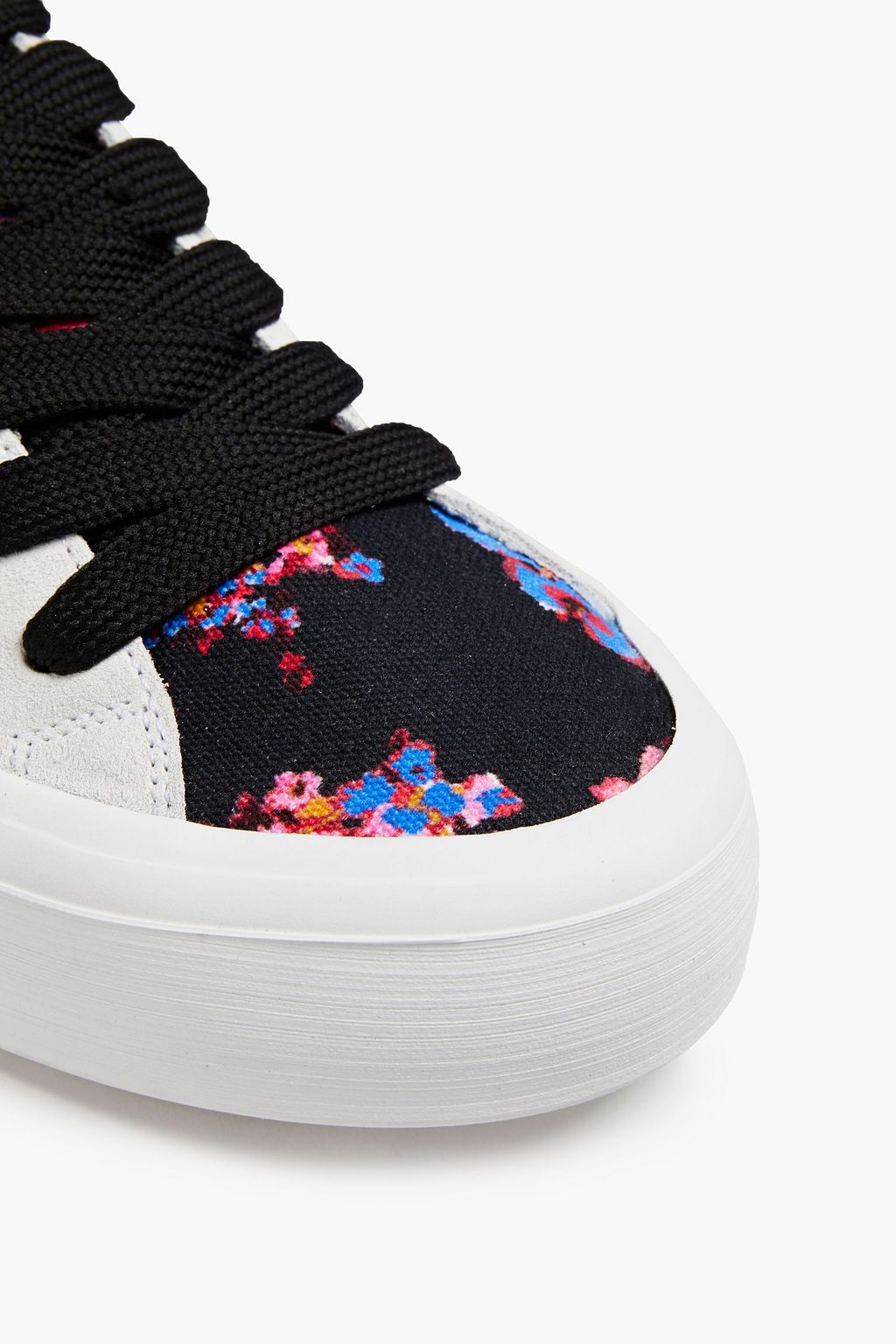 MSGM Suede and floral-print canvas sneakers