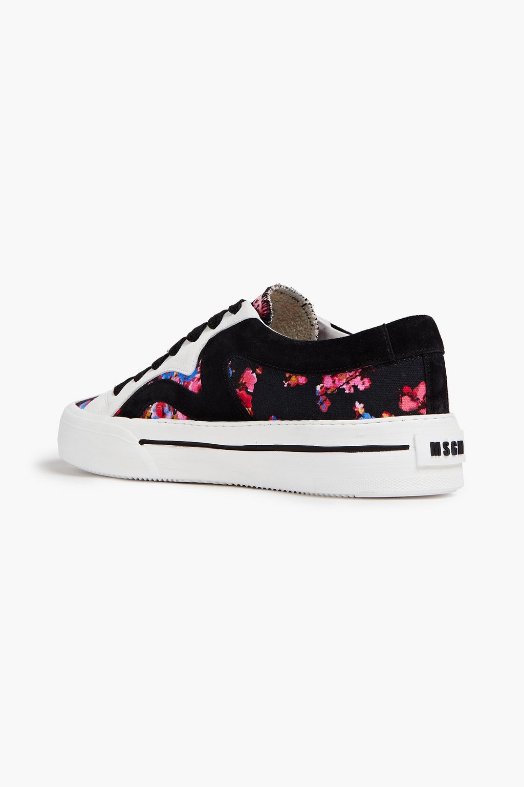 MSGM Suede and floral-print canvas sneakers