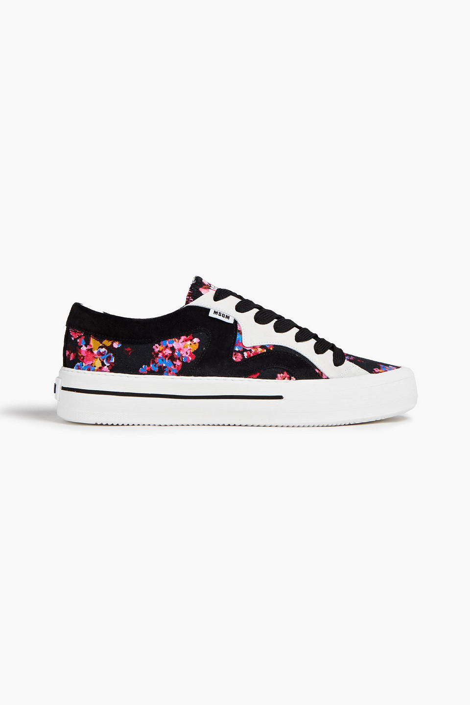 Msgm Woman Suede And Floral-print Canvas Sneakers Black Size 41