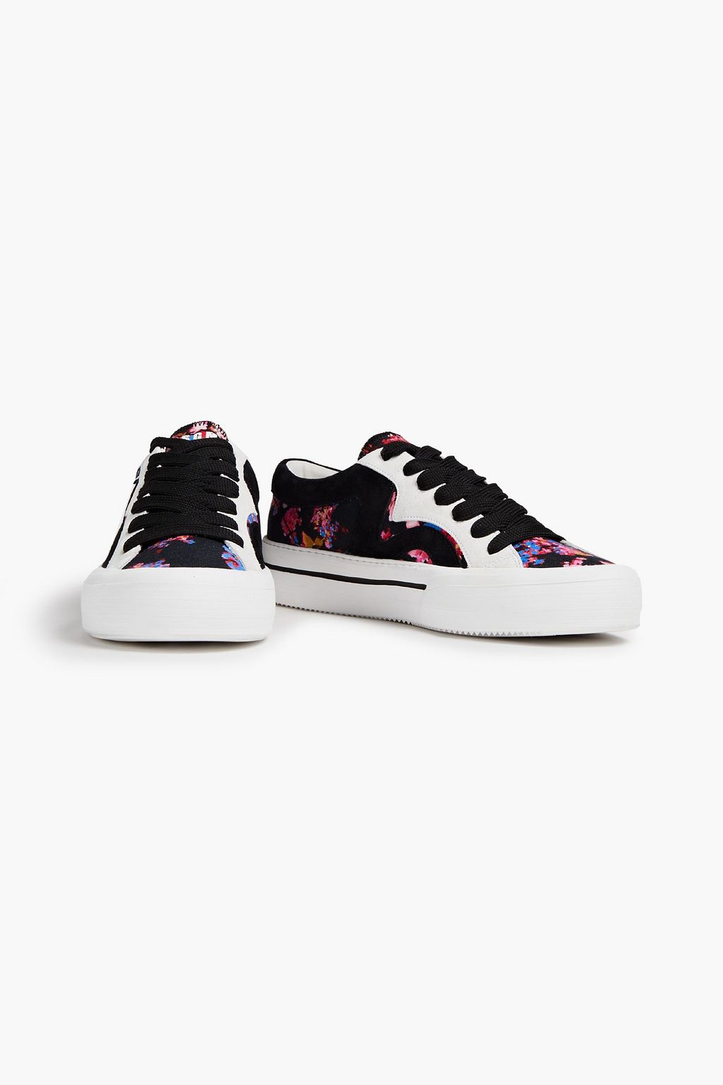 MSGM Suede and floral-print canvas sneakers