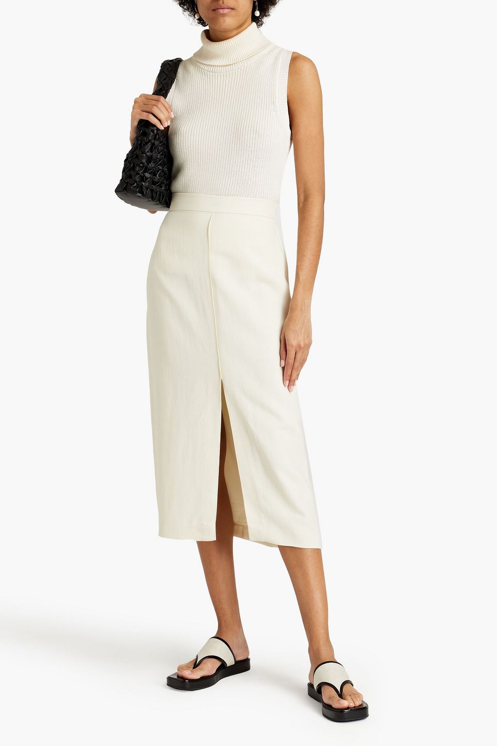 BRUNELLO CUCINELLI Split-front woven midi pencil skirt
