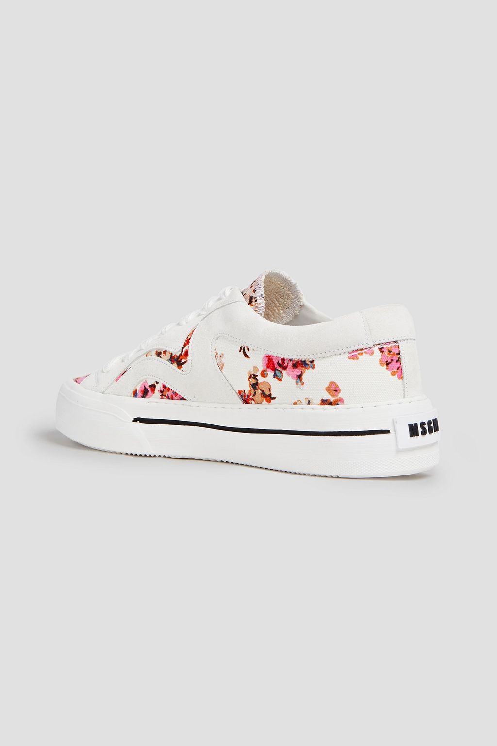 MSGM Suede and floral-print canvas sneakers