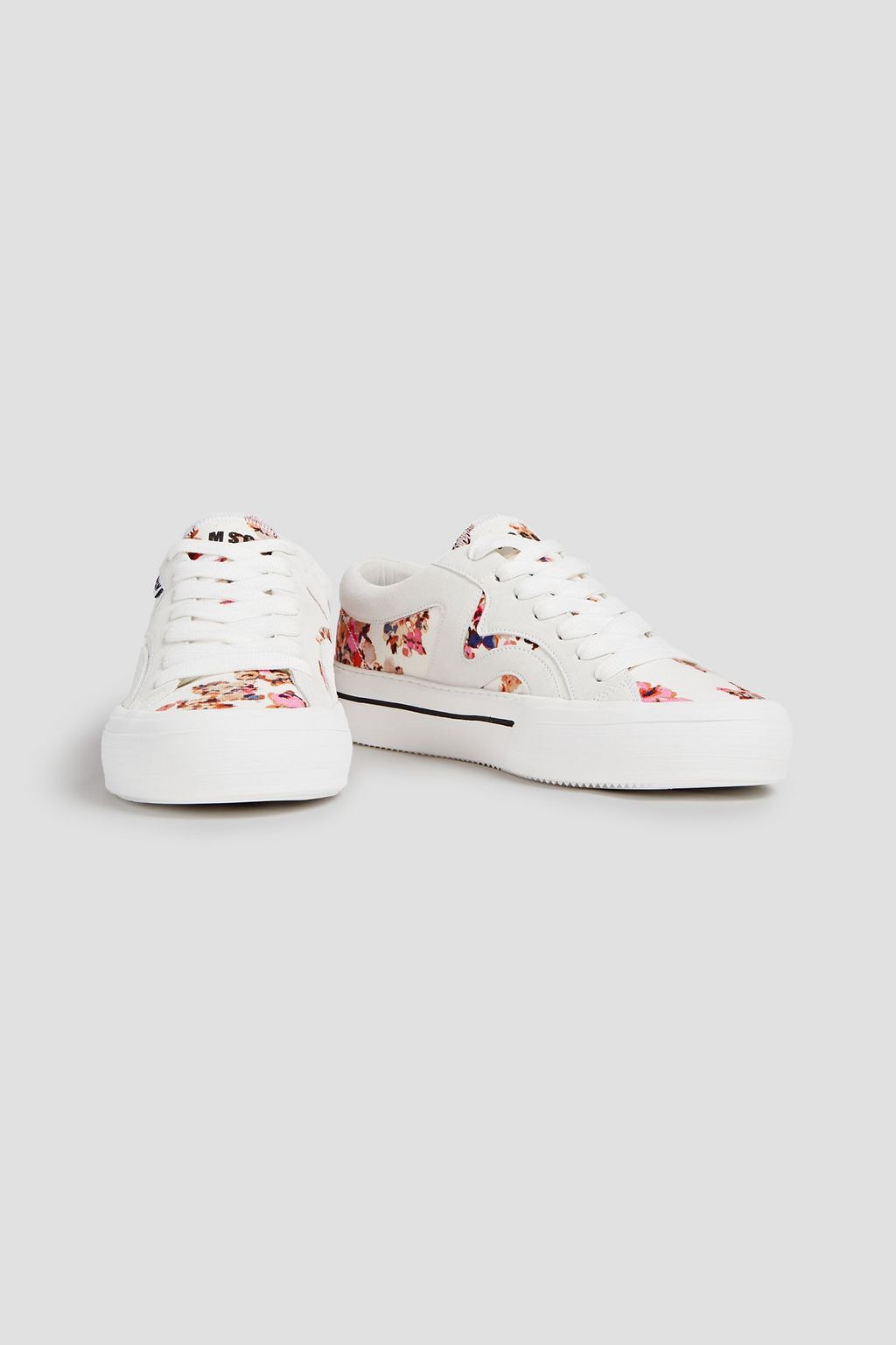 MSGM Suede and floral-print canvas sneakers
