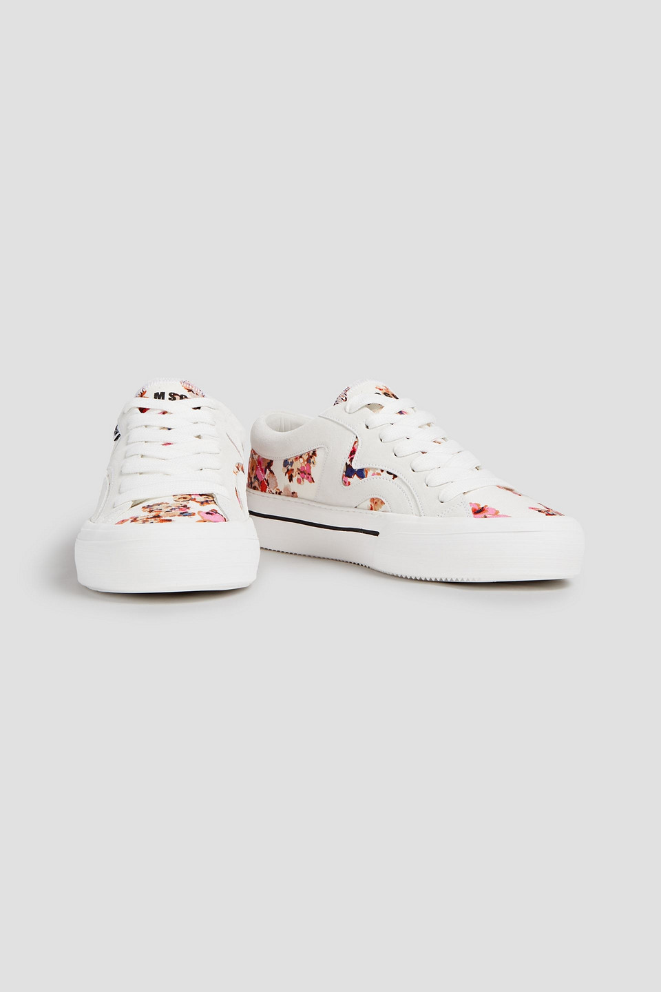 Msgm Suede And Floral-print Canvas Trainers In Multi