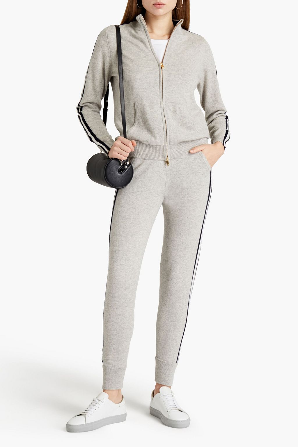 N.PEAL Striped mélange cashmere track pants