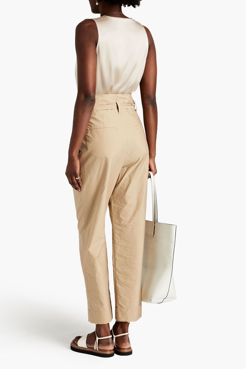 BRUNELLO CUCINELLI Pleated belted cotton-blend straight-leg pants