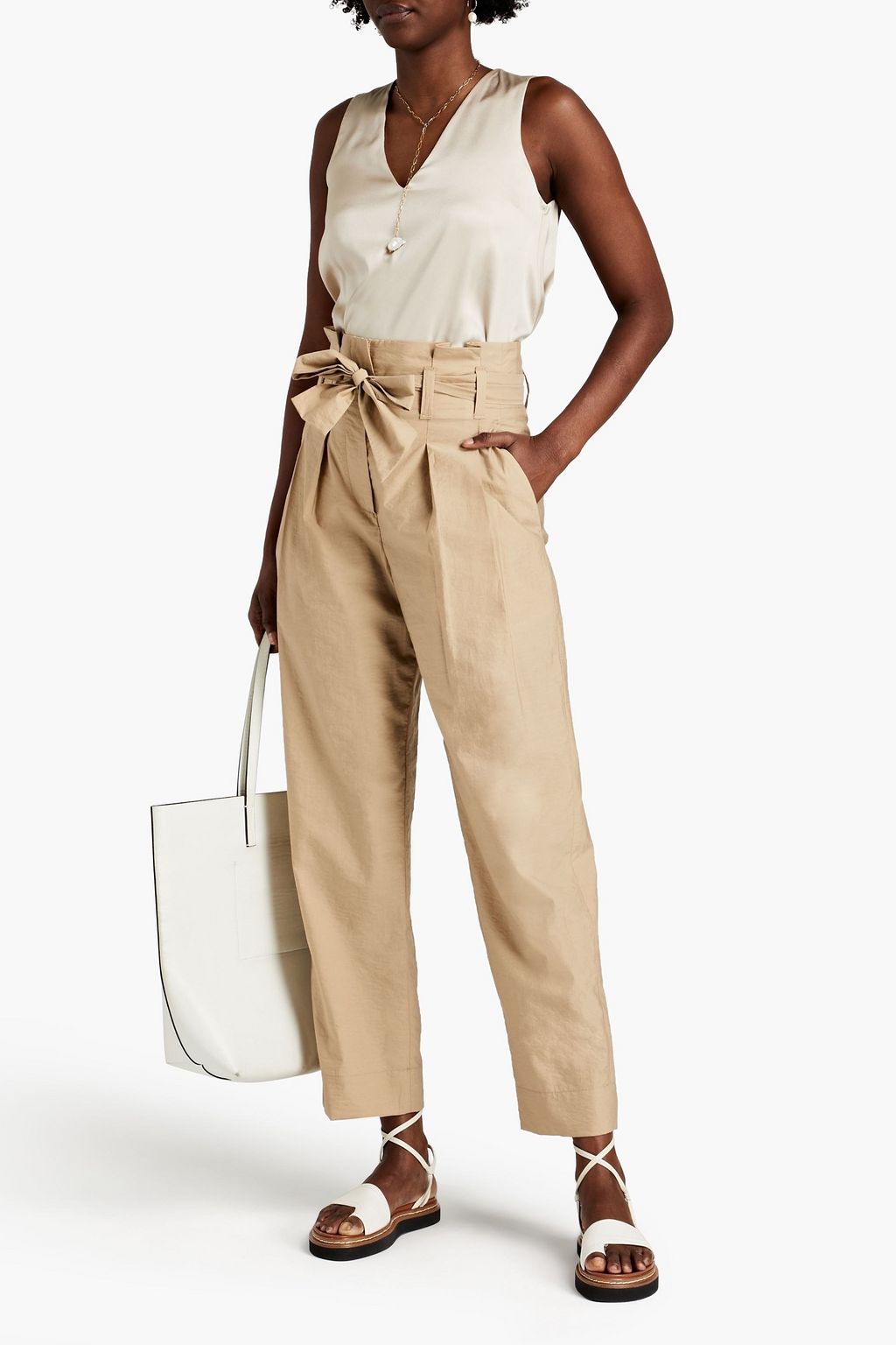 BRUNELLO CUCINELLI Pleated belted cotton-blend straight-leg pants