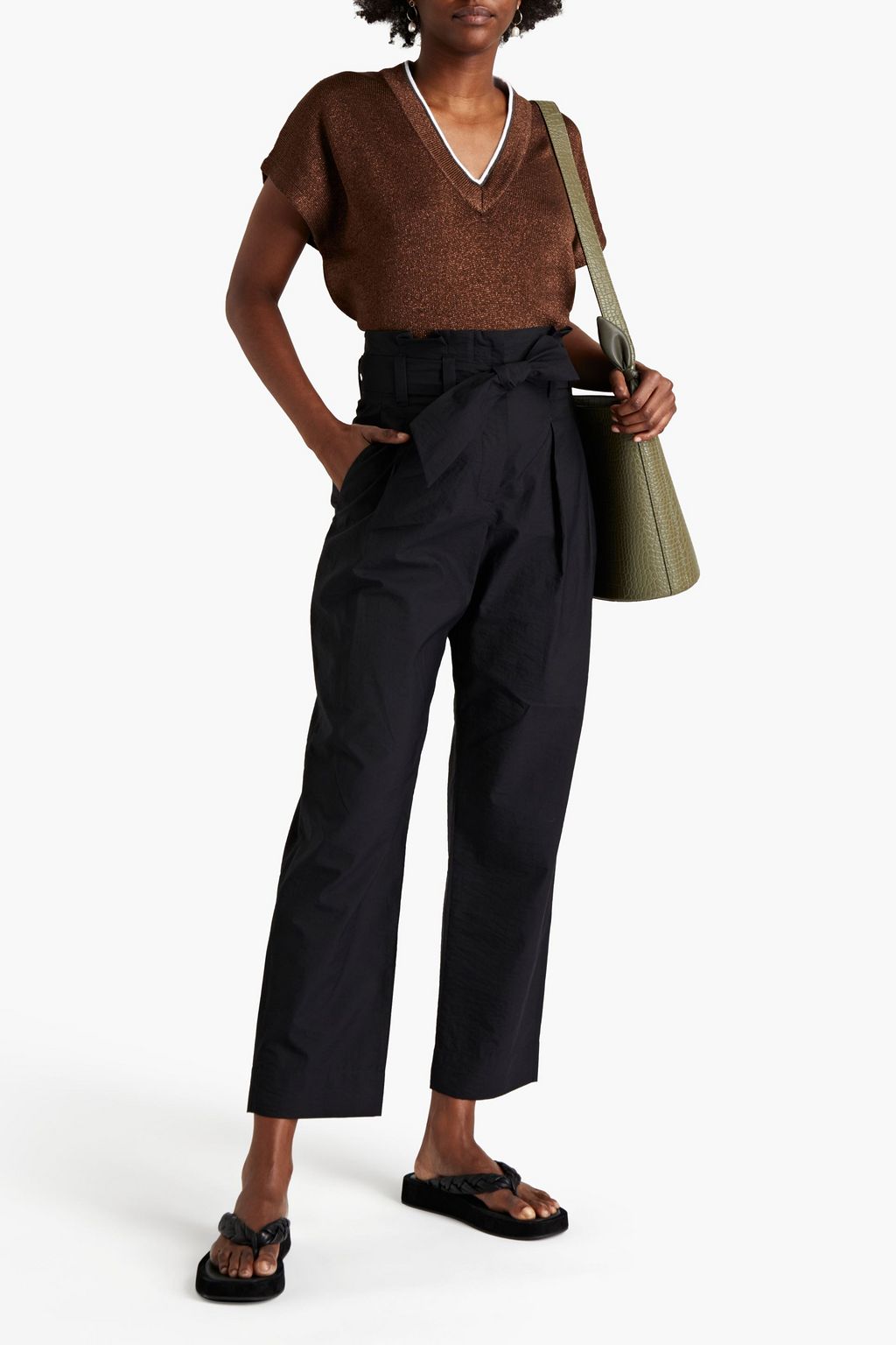 BRUNELLO CUCINELLI Bead-embellished metallic cotton-blend top