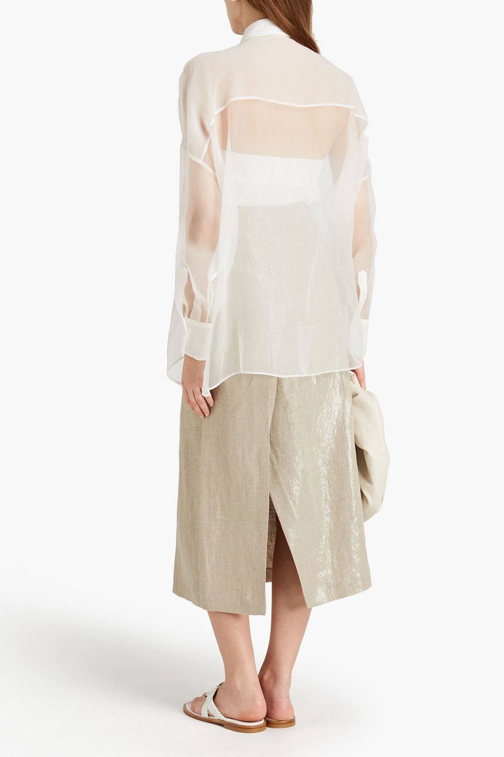 BRUNELLO CUCINELLI Pleated metallic linen midi skirt