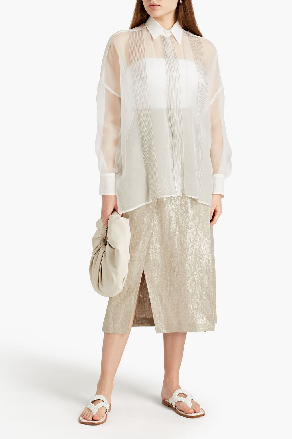 BRUNELLO CUCINELLI Pleated metallic linen midi skirt
