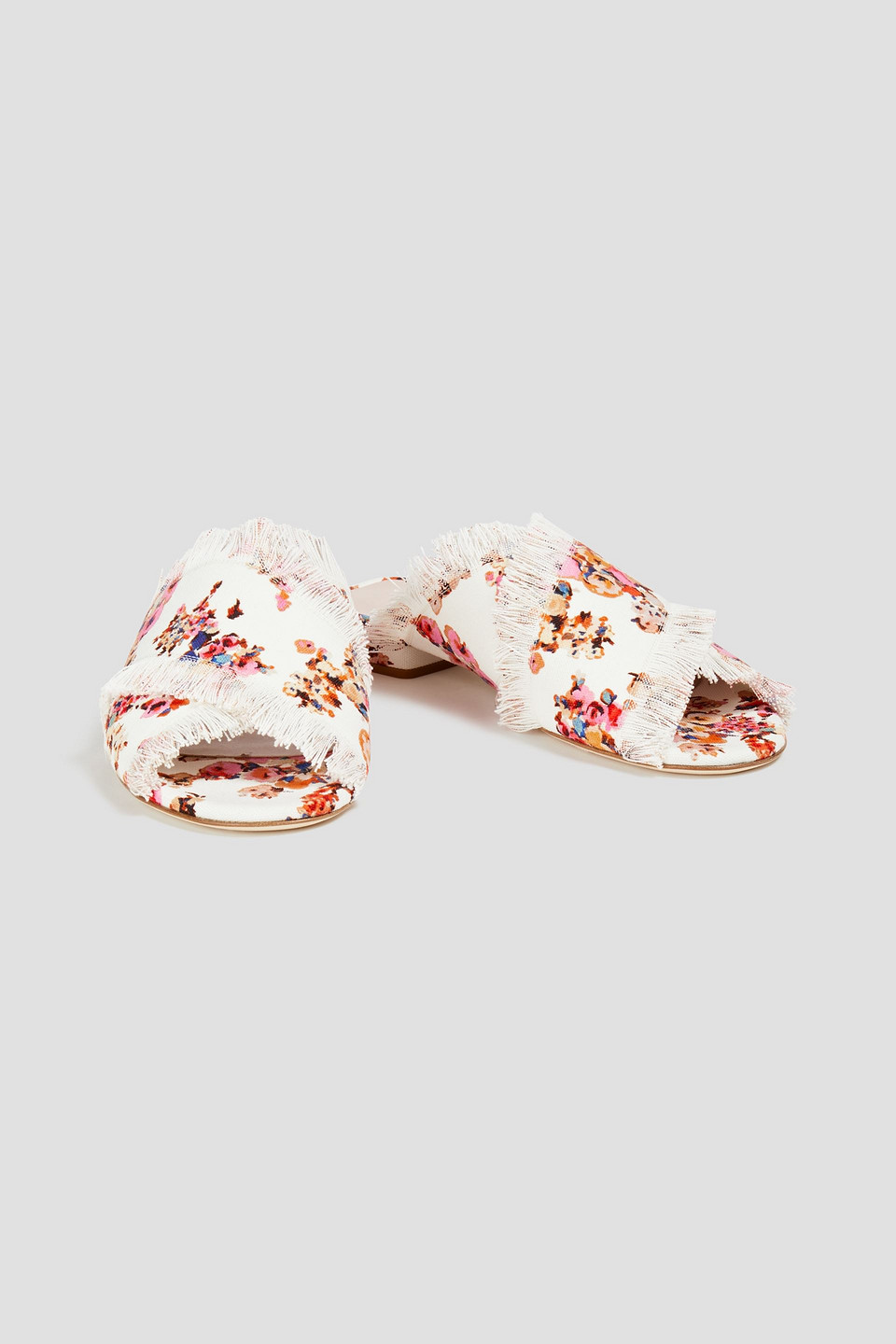 Msgm Frayed Floral-print Canvas Mules In White
