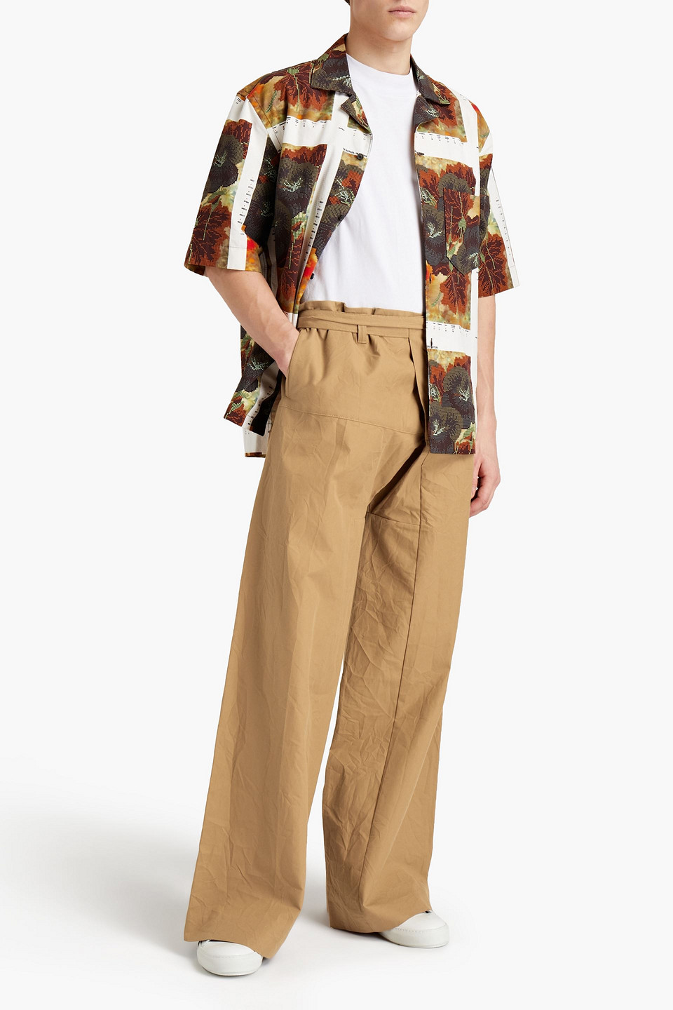 Acne Studios Man Pleated Cotton-canvas Trousers In Neutrals