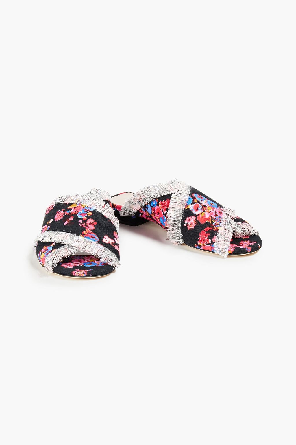 MSGM Frayed floral-print canvas mules
