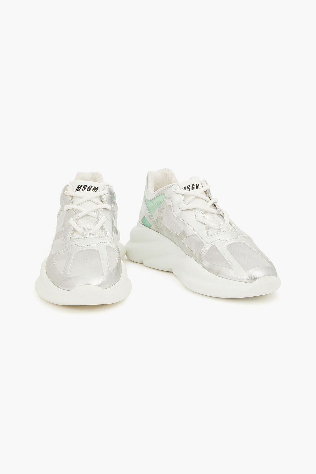 MSGM Metallic faux leather and mesh sneakers