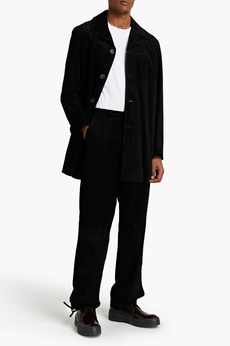 Acne Studios Man Tapered Suede Trousers In Black