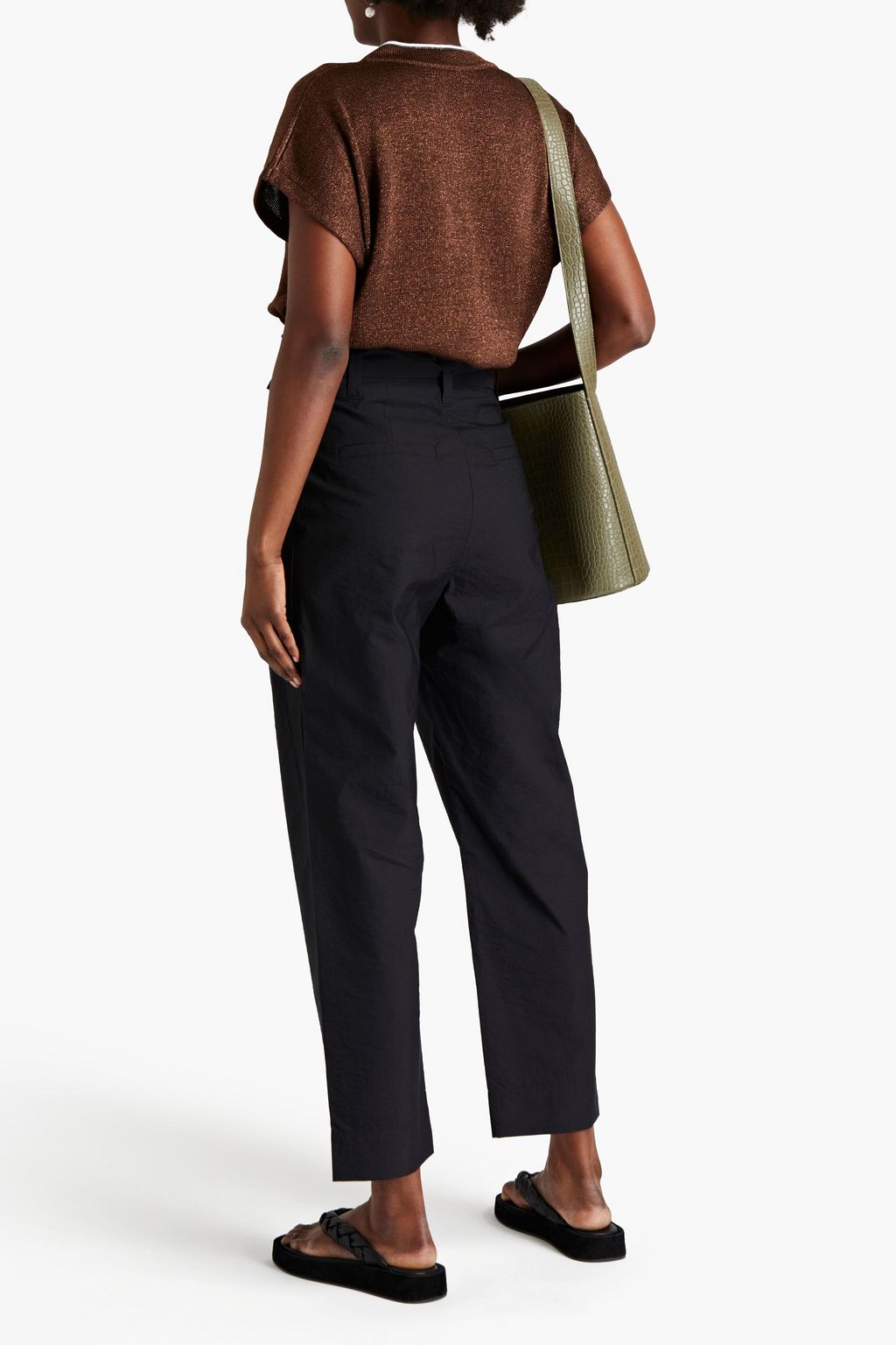 BRUNELLO CUCINELLI Pleated belted cotton-blend straight-leg pants