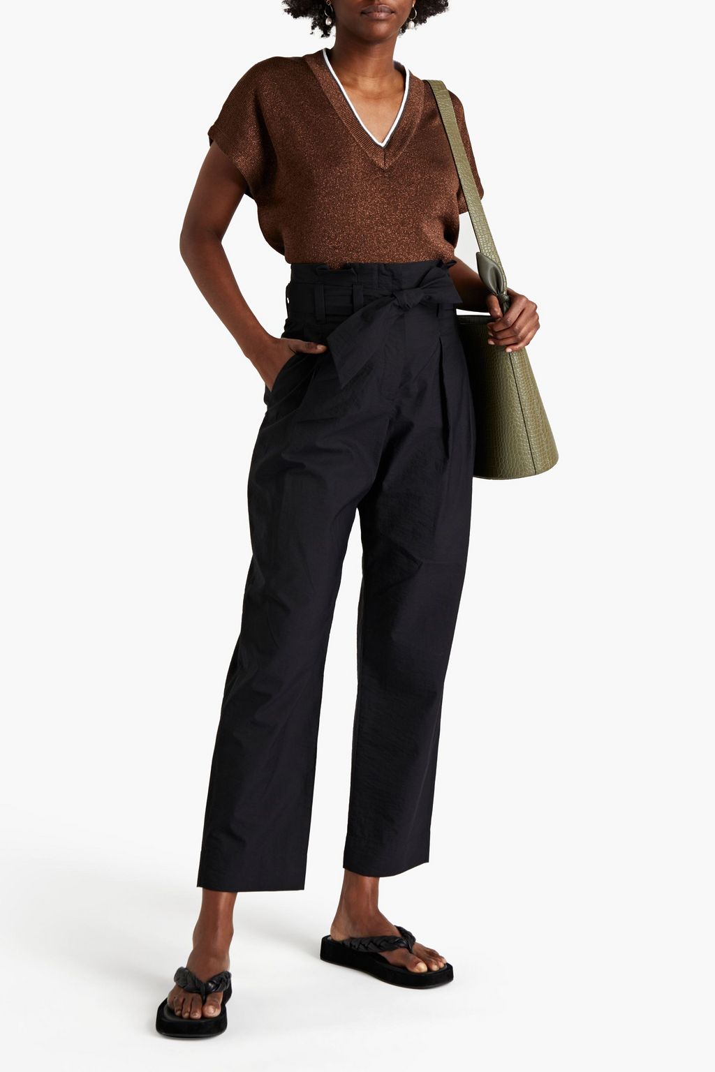 BRUNELLO CUCINELLI Pleated belted cotton-blend straight-leg pants