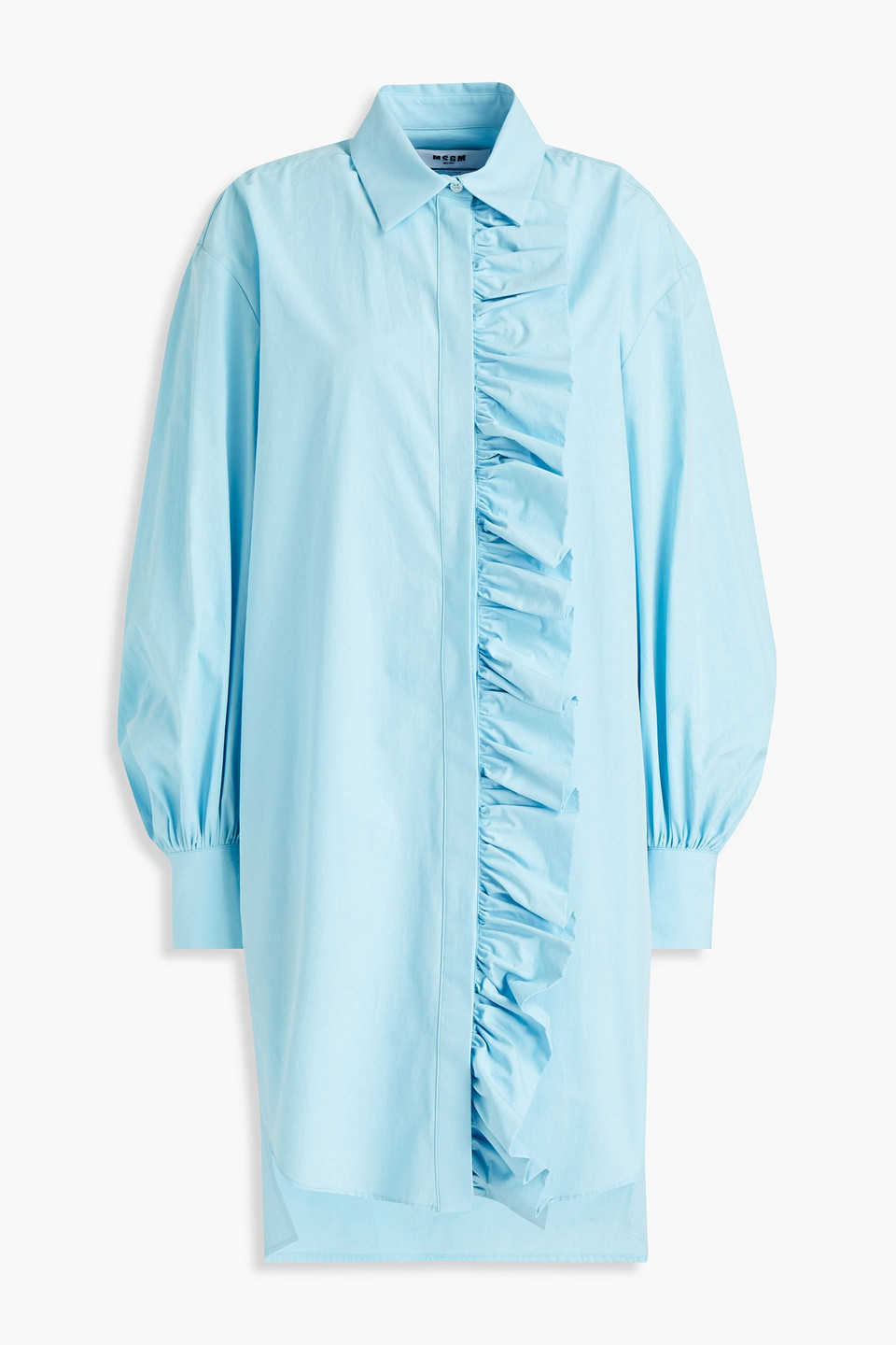 Msgm Woman Ruffled Cotton-poplin Mini Shirt Dress Light Blue Size 38