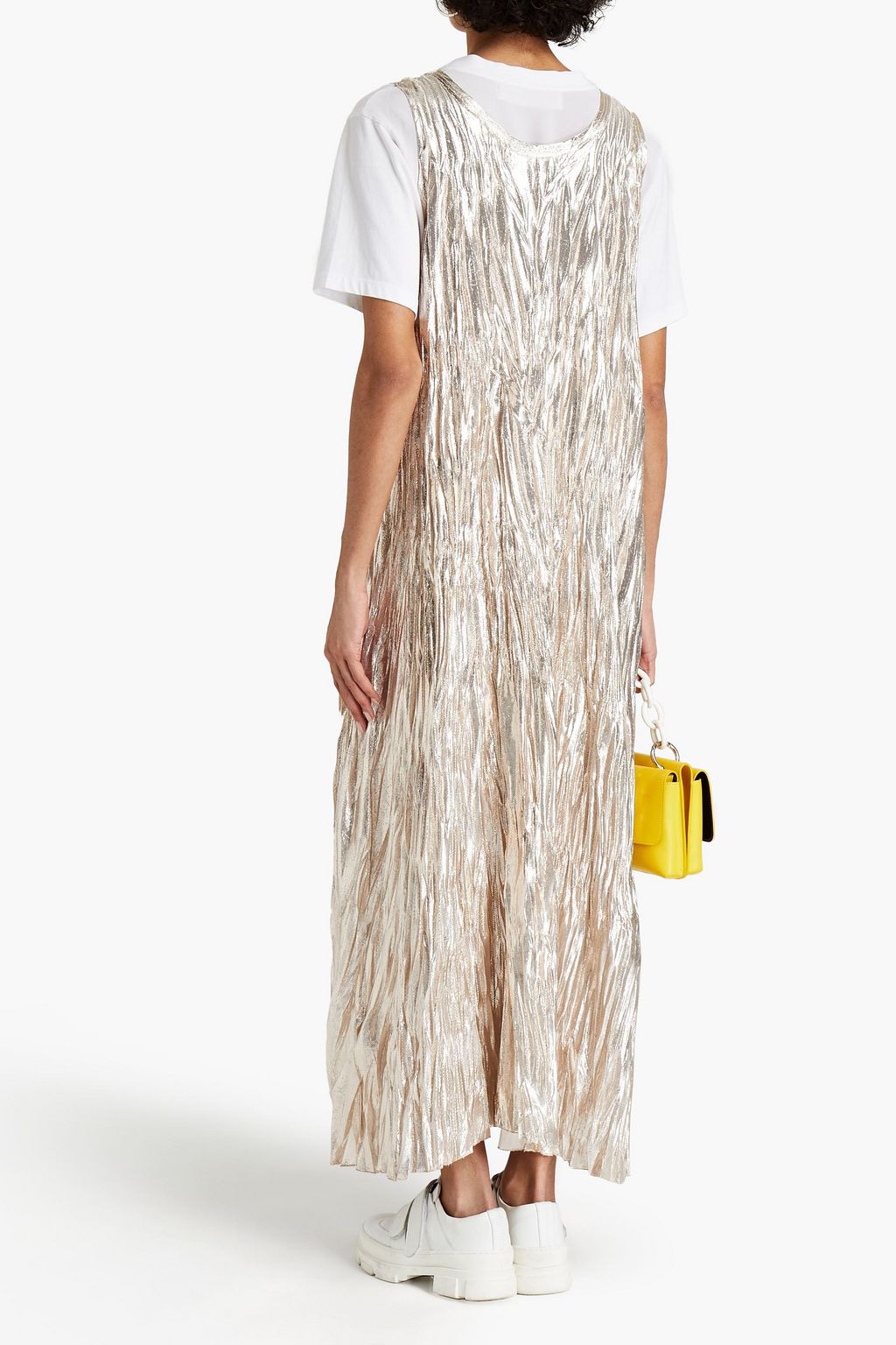 MSGM Metallic plissé-crepe maxi dress