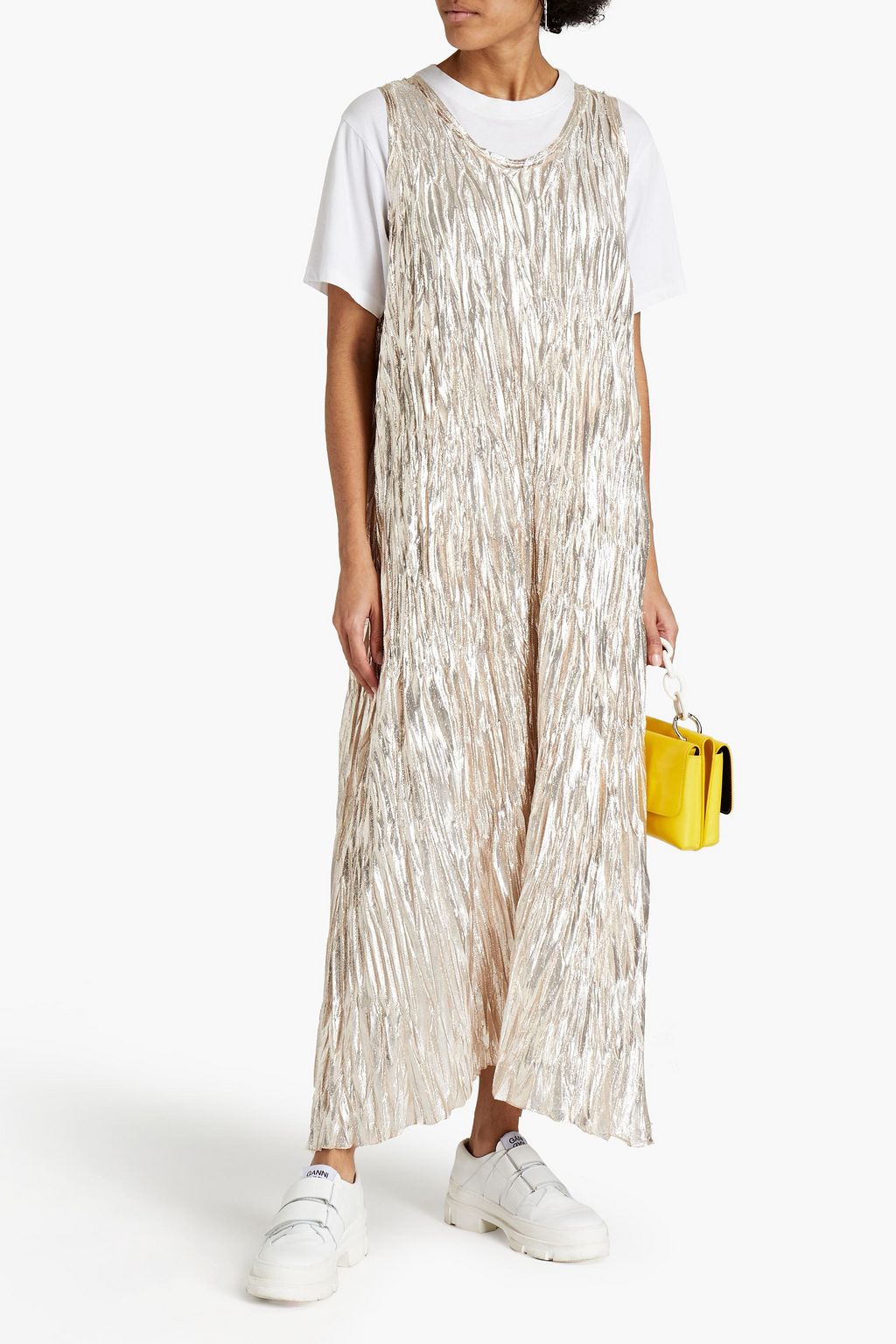 MSGM Metallic plissé-crepe maxi dress
