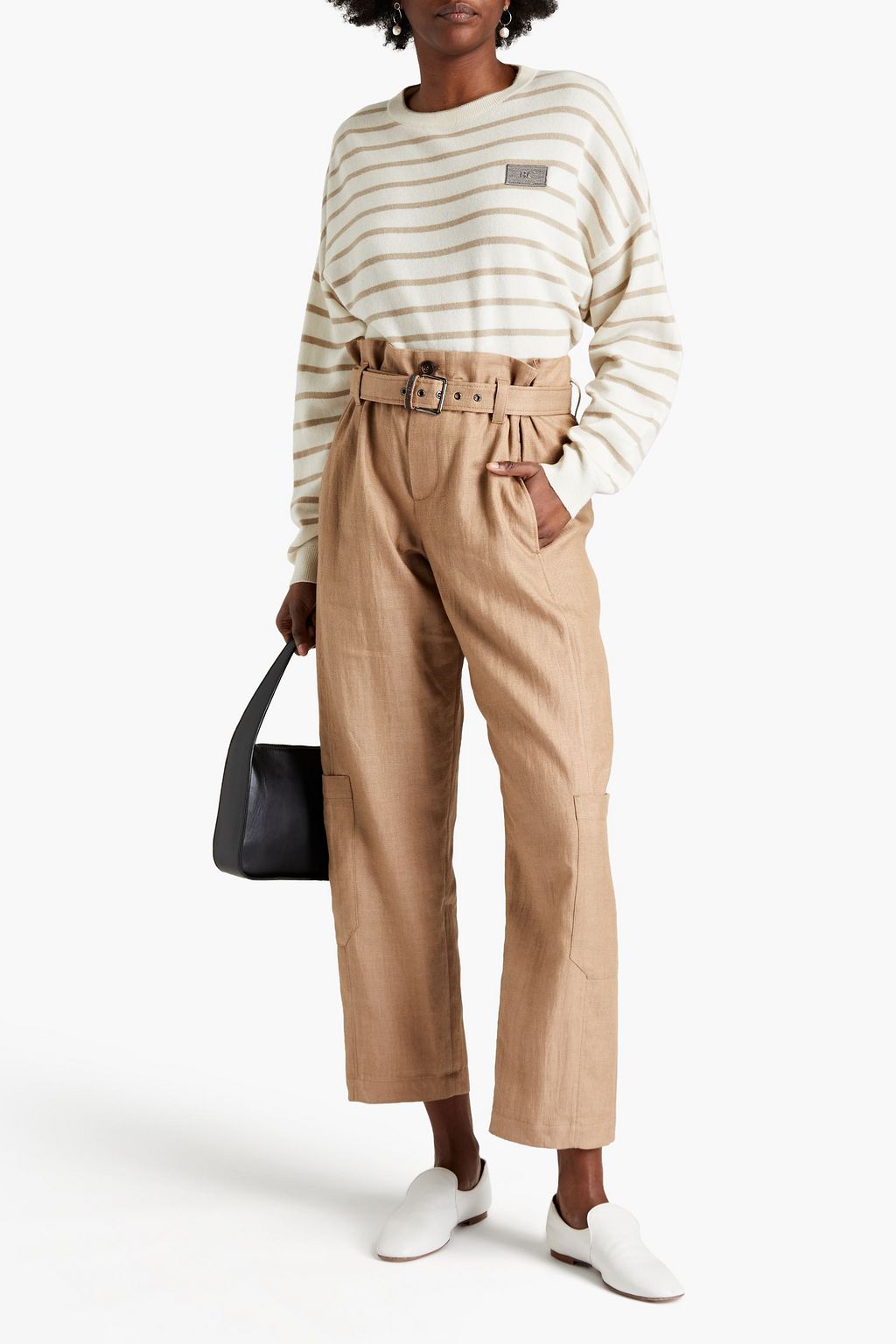 BRUNELLO CUCINELLI Appliquéd striped cashmere sweater