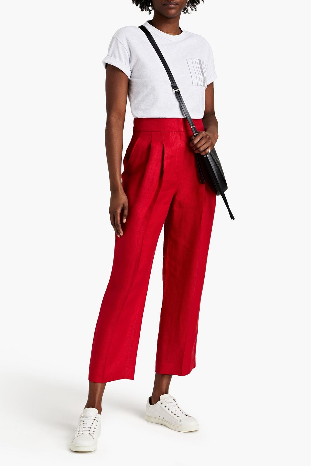 BRUNELLO CUCINELLI Bead-embellished linen-twill straight-leg pants
