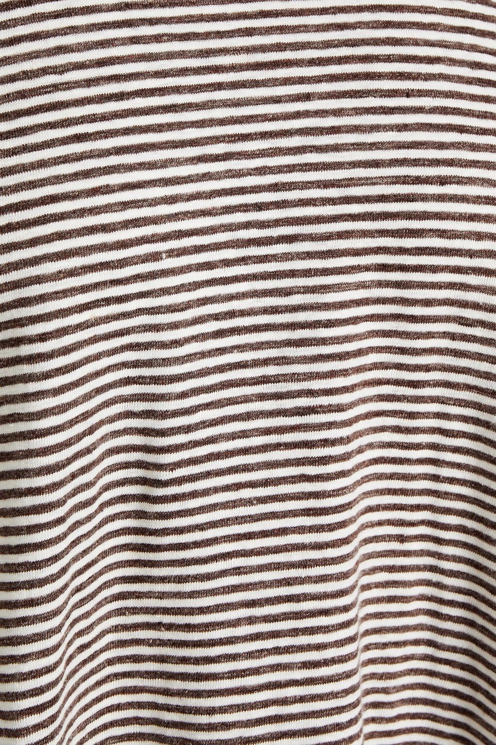 BRUNELLO CUCINELLI Bead-embellished striped slub linen-blend jersey T-shirt