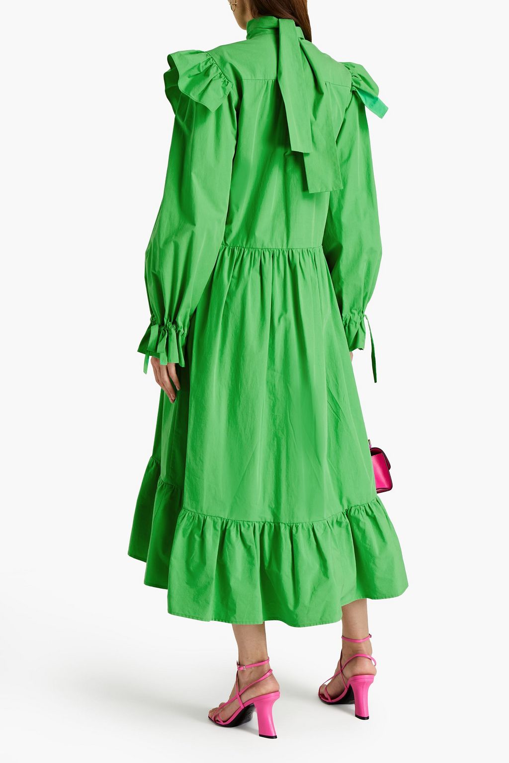 MSGM Ruffled gathered cotton-poplin midi dress