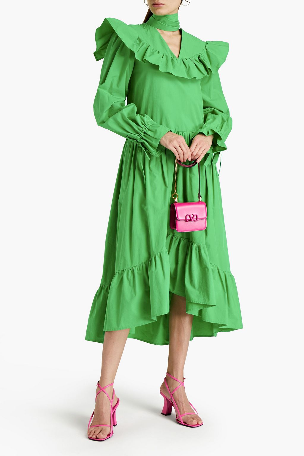 MSGM Ruffled gathered cotton-poplin midi dress