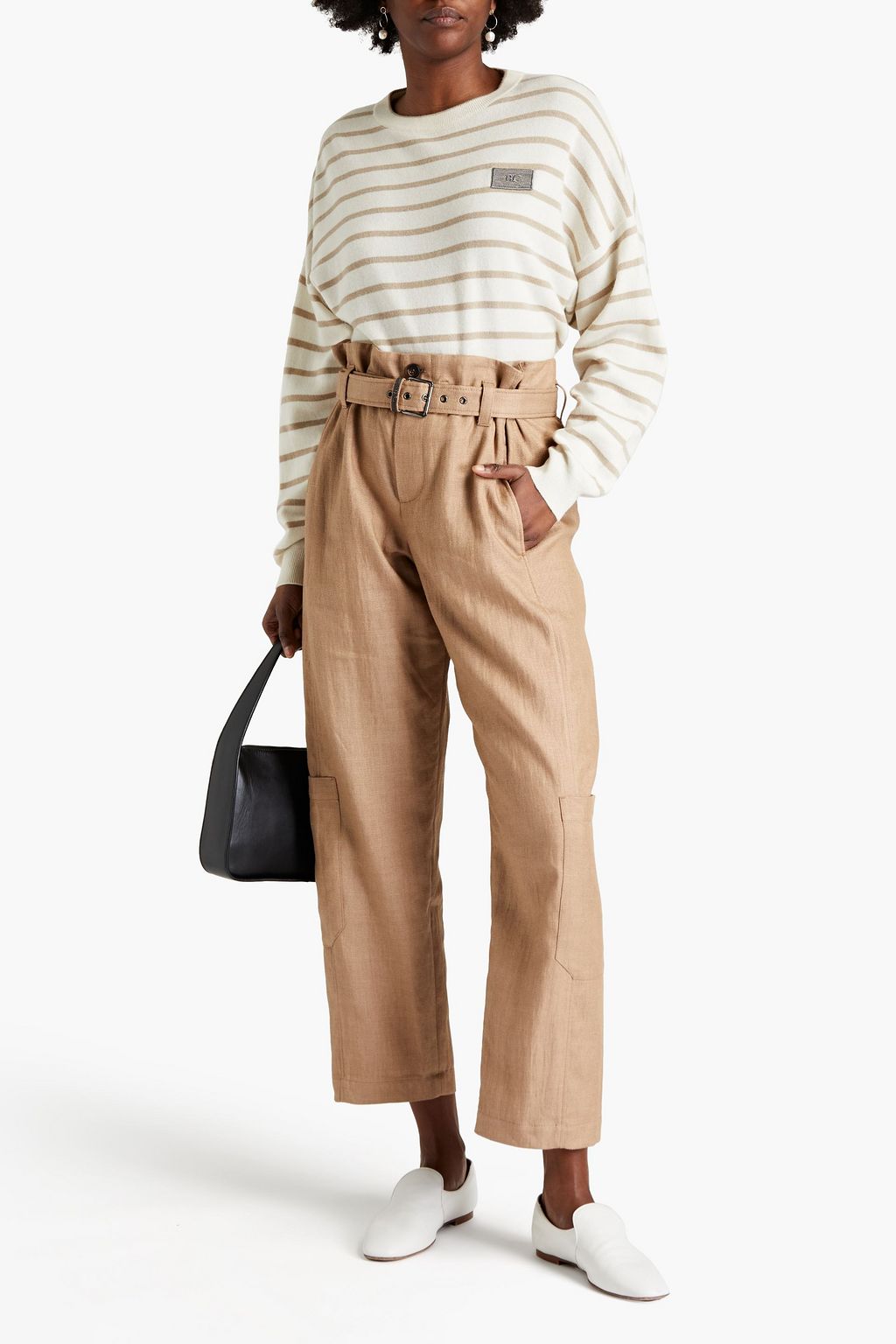BRUNELLO CUCINELLI Hose mit geradem Bein aus Twill mit Zierperlen und Gürtel