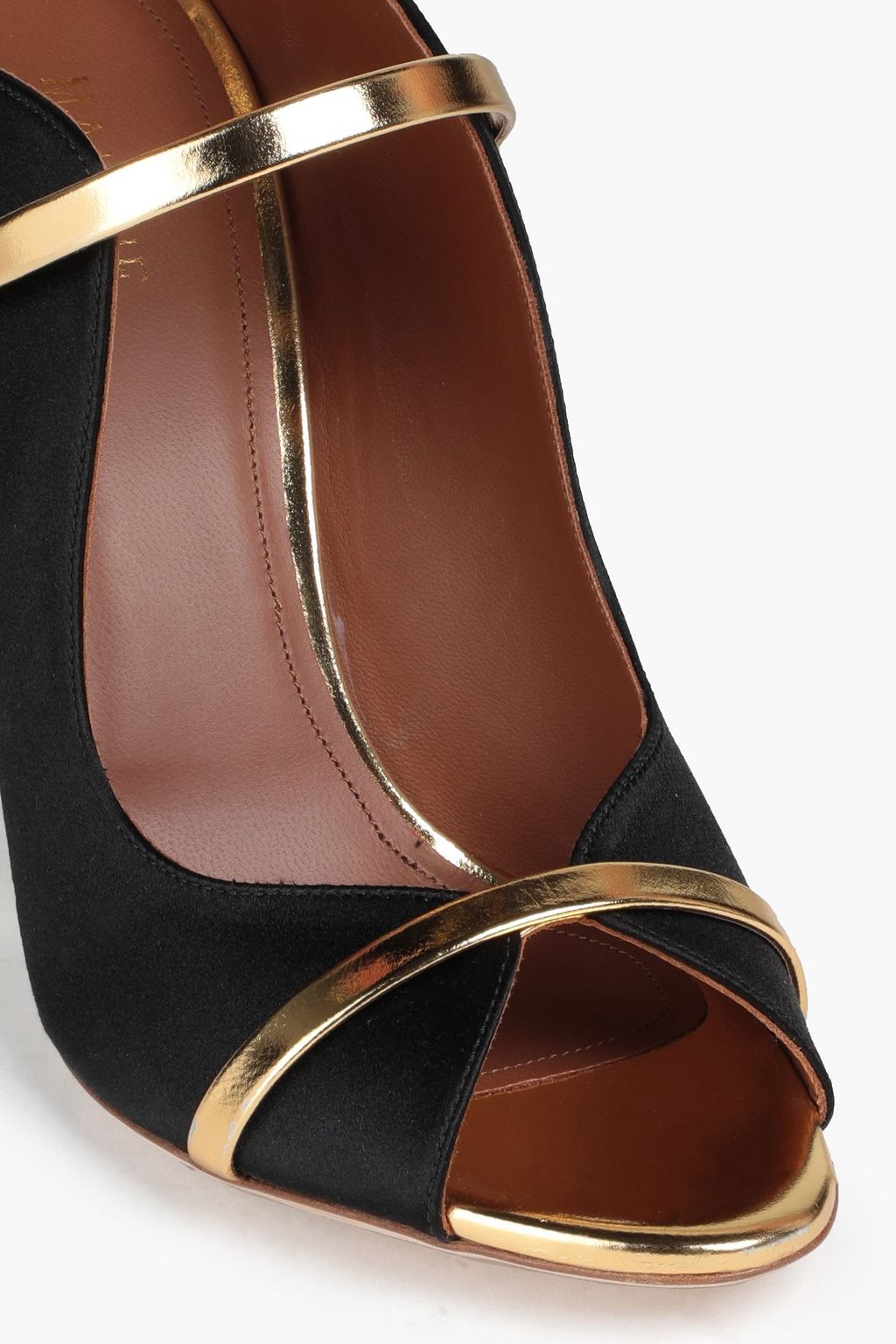 MALONE SOULIERS Mika 100 metallic leather-trimmed satin sandals