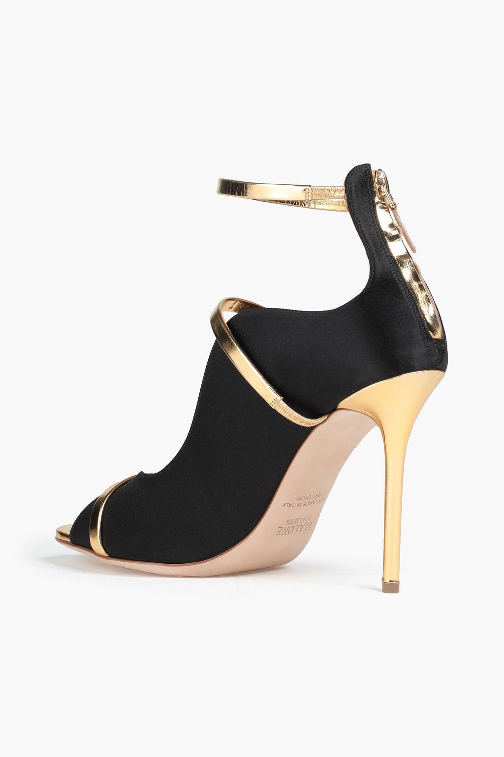 MALONE SOULIERS Mika 100 metallic leather-trimmed satin sandals