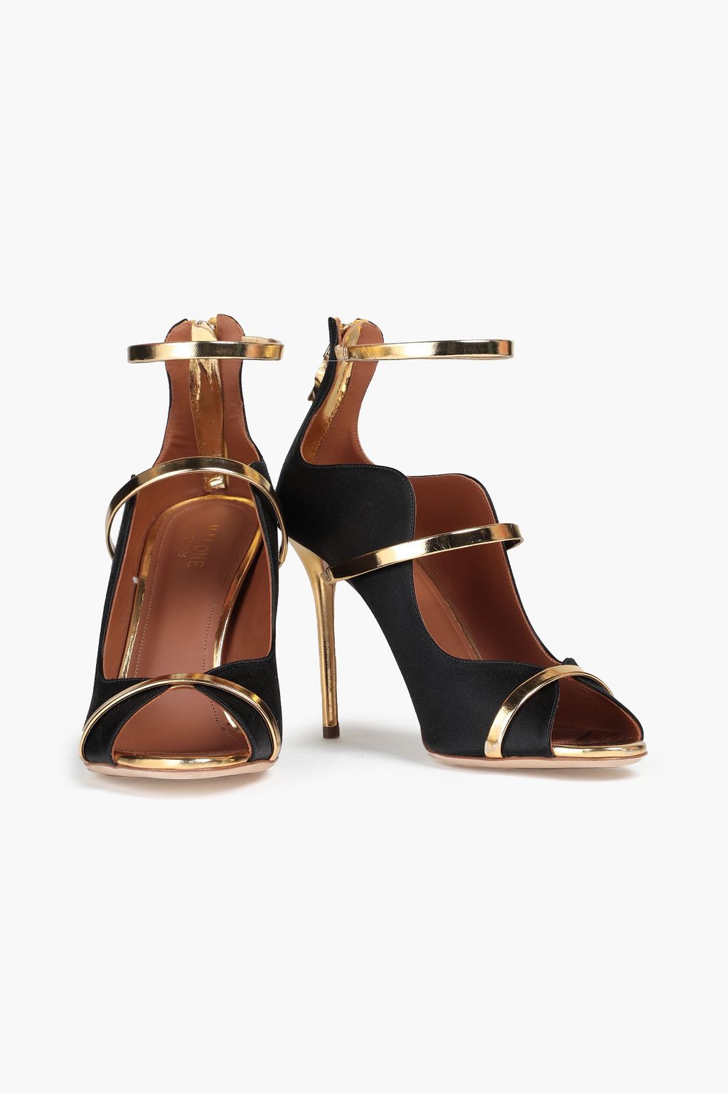 MALONE SOULIERS Mika 100 metallic leather-trimmed satin sandals