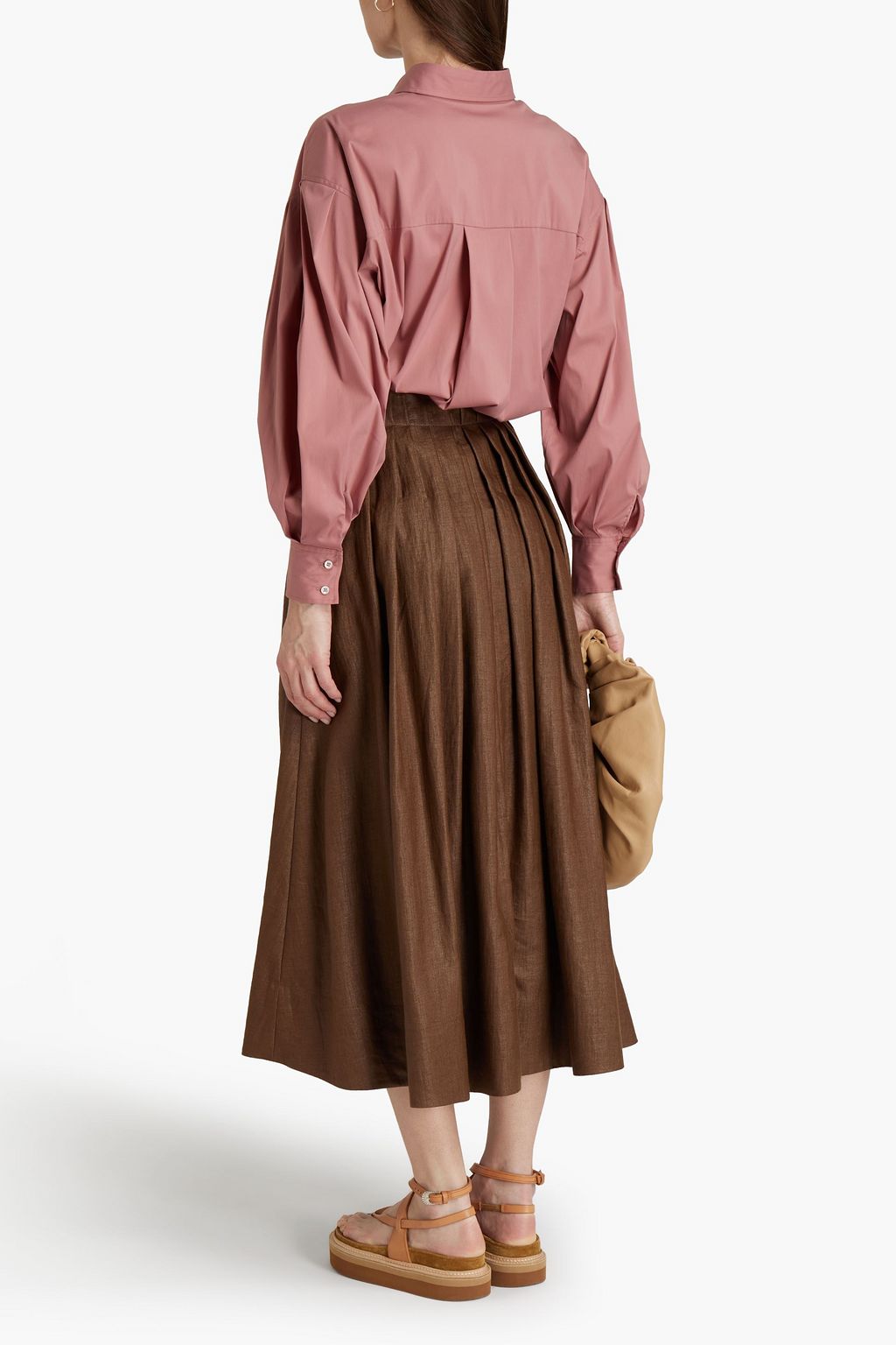 BRUNELLO CUCINELLI Pleated linen-blend midi skirt